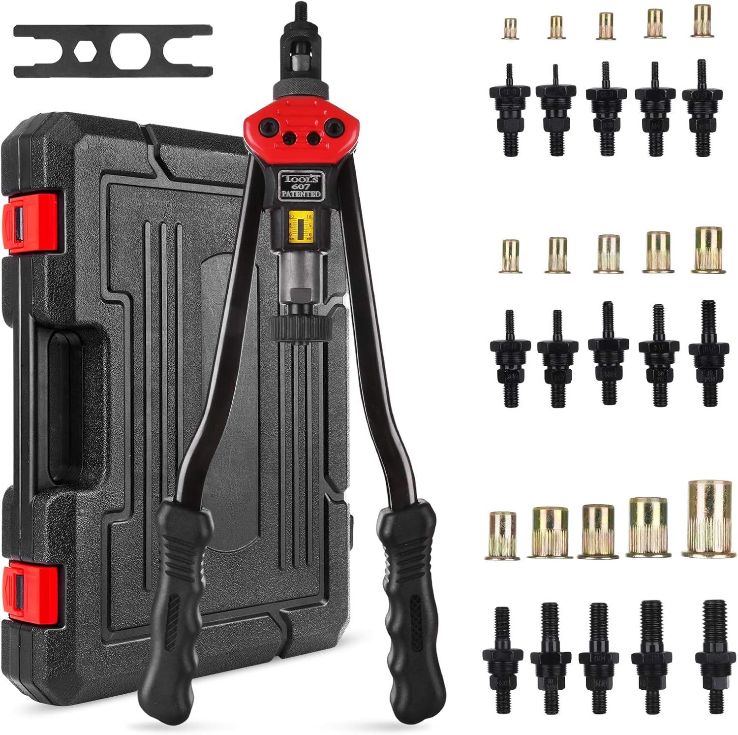 16”Hand Rivet Nut Tool, Professional Rivet Nut Setter Kit with 15PCS Metric & Inch Mandrels,150PCS Rivet Nuts, Sturdy Plastic Case Pack of 2