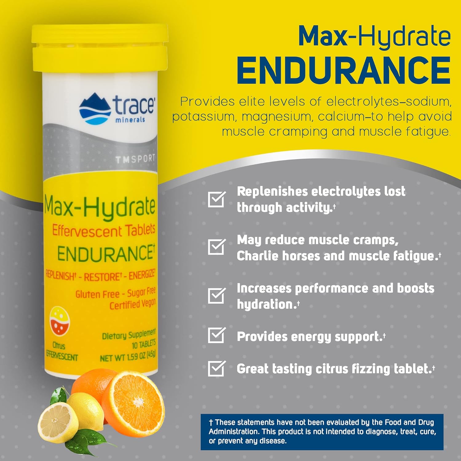 MAX-Hydrate Endurance, 8 Tubes of 10 Tablets, HIGH Performance Electrolyte FIZZING (Citrus Flavor) May Reduce Cramps, and Increase Energy | Magnesium, Sodium, Potassium, On the Go Non GMO, Gluten Free Pack of 2