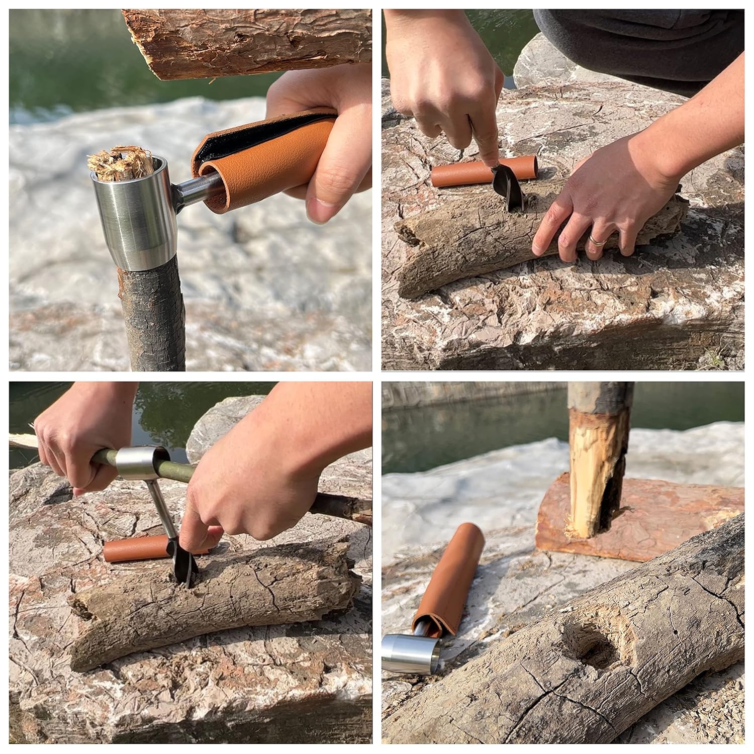 Beslands Survival Settlers Tools Bushcraft Hand Auger Settlers Wrench Survival Bushcraft Gear Scotch Eye Wood Auger Drill Peg, Manual Hole Maker Bushcraft Tools for Bushcraft Backpack Outdoor Camping