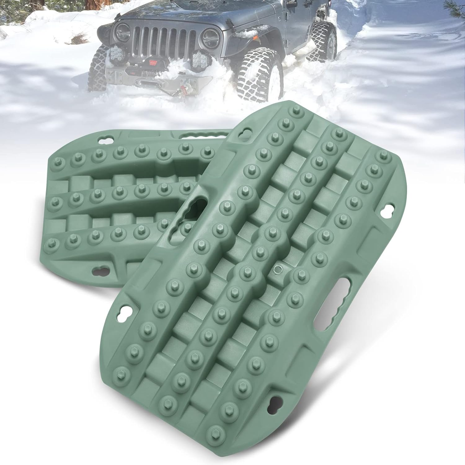 Kanruis Recovery Traction Boards, Emergency Tracks Mini Short Traction Mat for Off-Road Sand Mud Snow Rescue, 2 PCs Tire Ladder (Green)