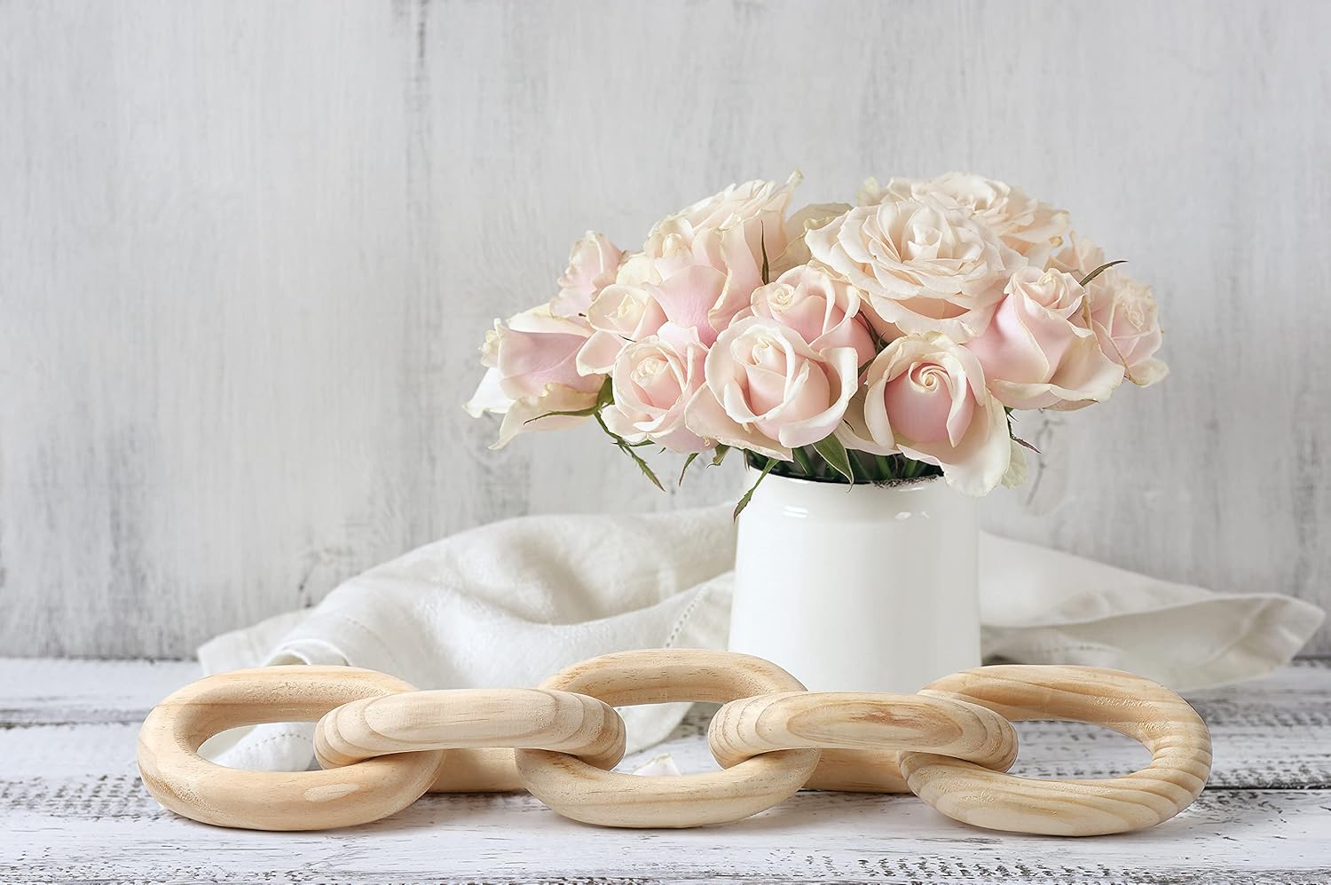 Warm Toast Designs - Wood Chain Link Decor with Bonus Wooden Beads Garland - A Wood Chain - Decorative Chain Makes a Gorgeous Addition to Shelf Decor Accents or Table Accents Decor at Home