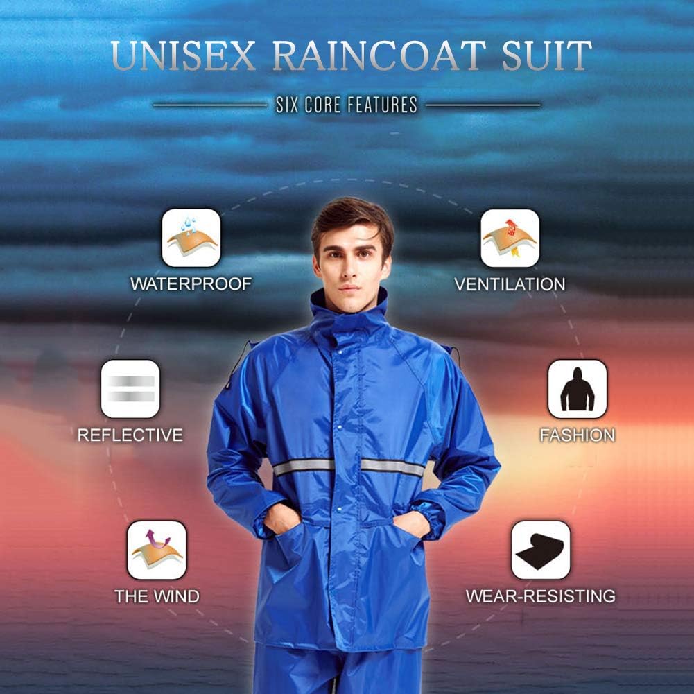 HRFEER Sport Rain Suit Motorcycle Rain Suit Waterproof Rain Jacket and Pants Set 2 Piece Rain Gear for Adult