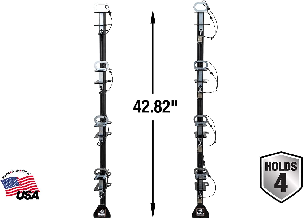Buyers Products LT14 4-Channel Landscape Trimmer Edger Locking Rack for Commercial Trailers & Trucks Holds 4 Yard Lawn Weed Whackers Tools, 4-Position, Black