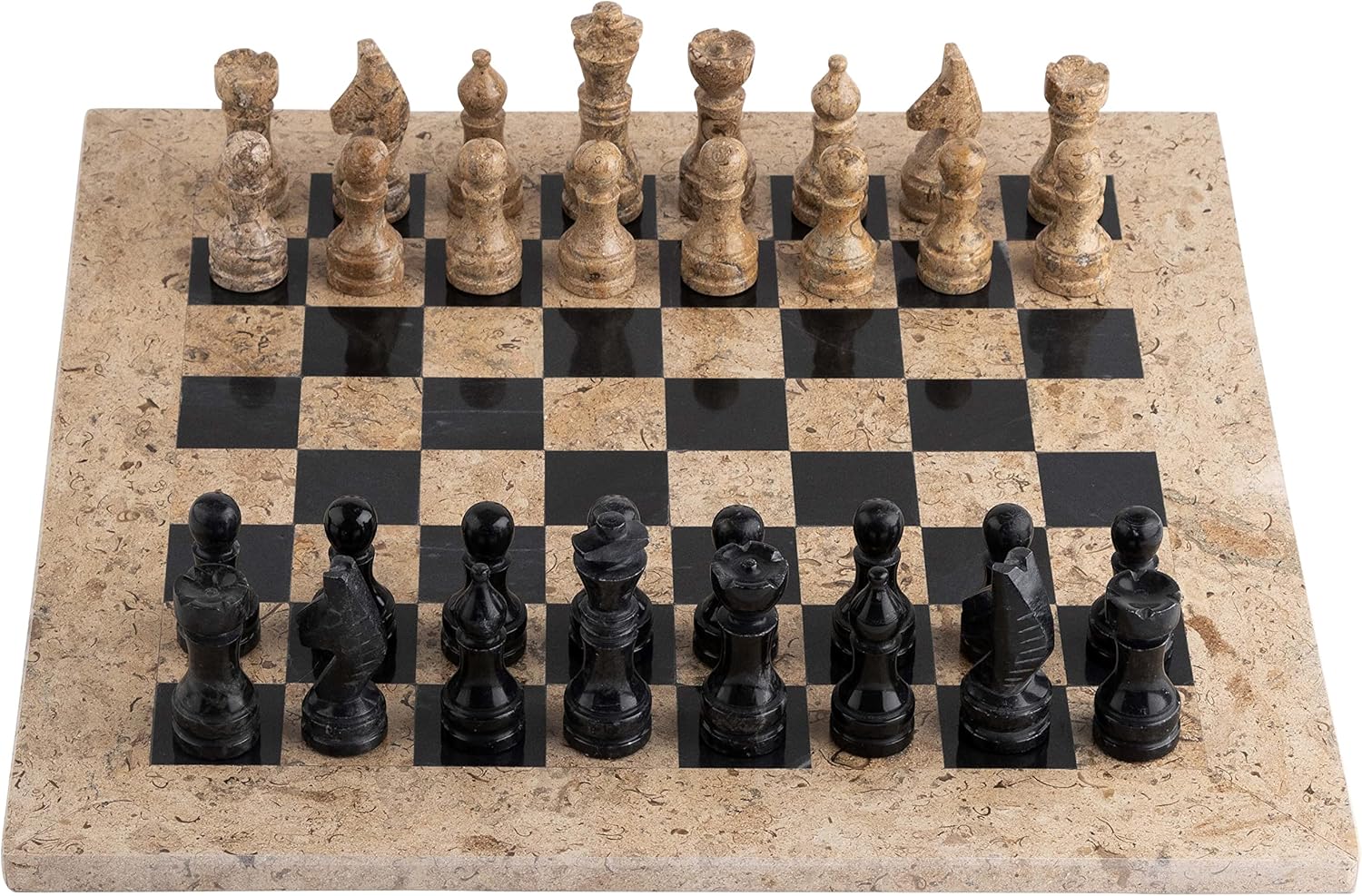 Handmade Marble Chess Set -15x15 Inches- Full Handcrafted Chess Board and Pieces -Fossil Black