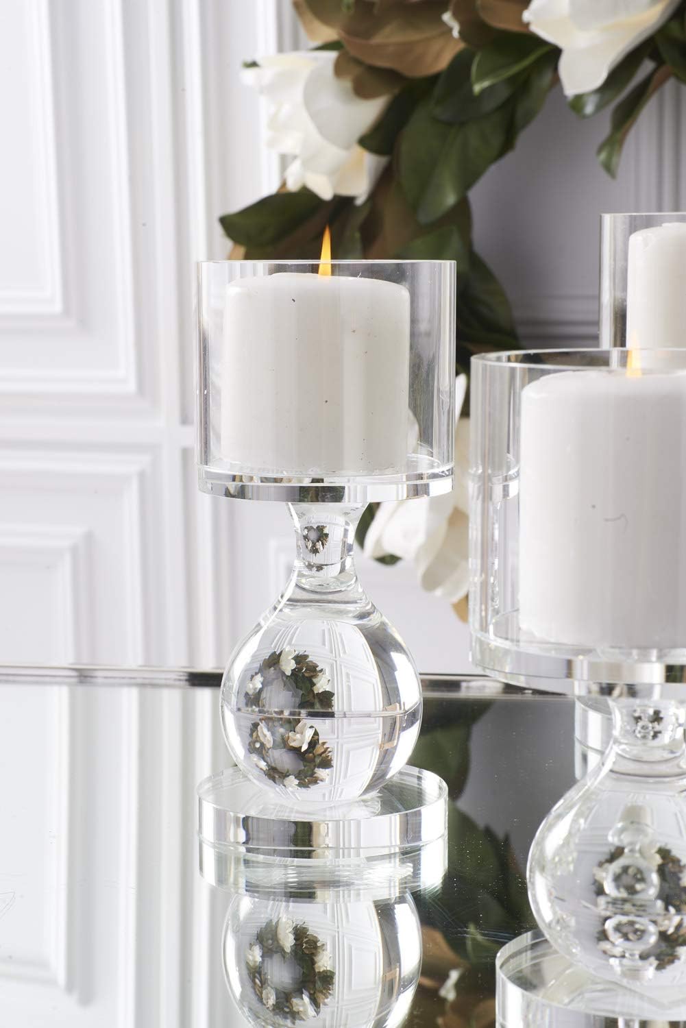 K&K Interiors 15919A-2 9 Inch Single Ball Glass Pillar Candle Holder On Pedestal Pack of 2