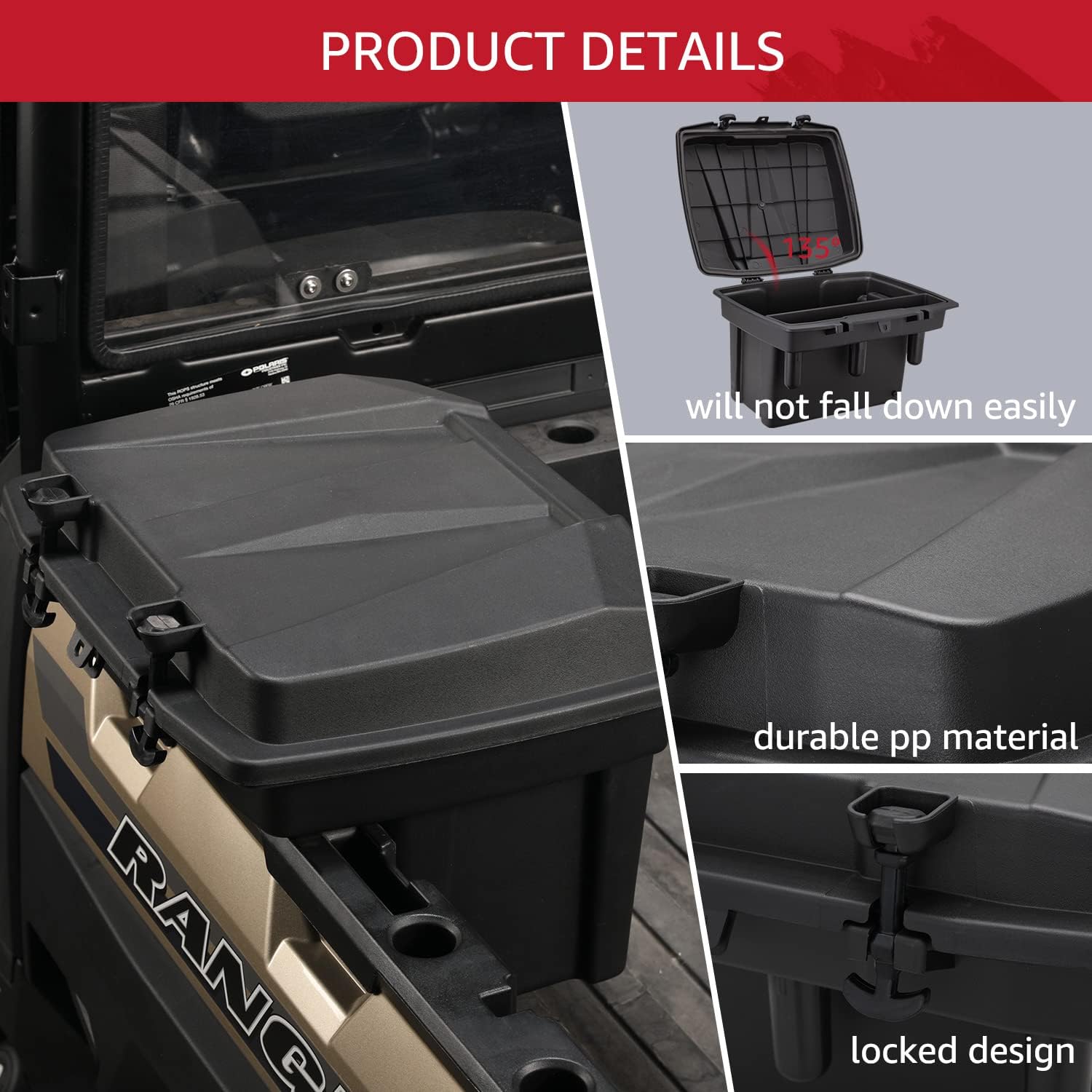HAKA TOUGH Ranger Storage Box, Ranger Bed Trunk Cargo Tool Box Compatible with 2009+ Polaris Ranger Crew Ranger XP General 1000 Cfmoto Uforce 500/800 Accessories
