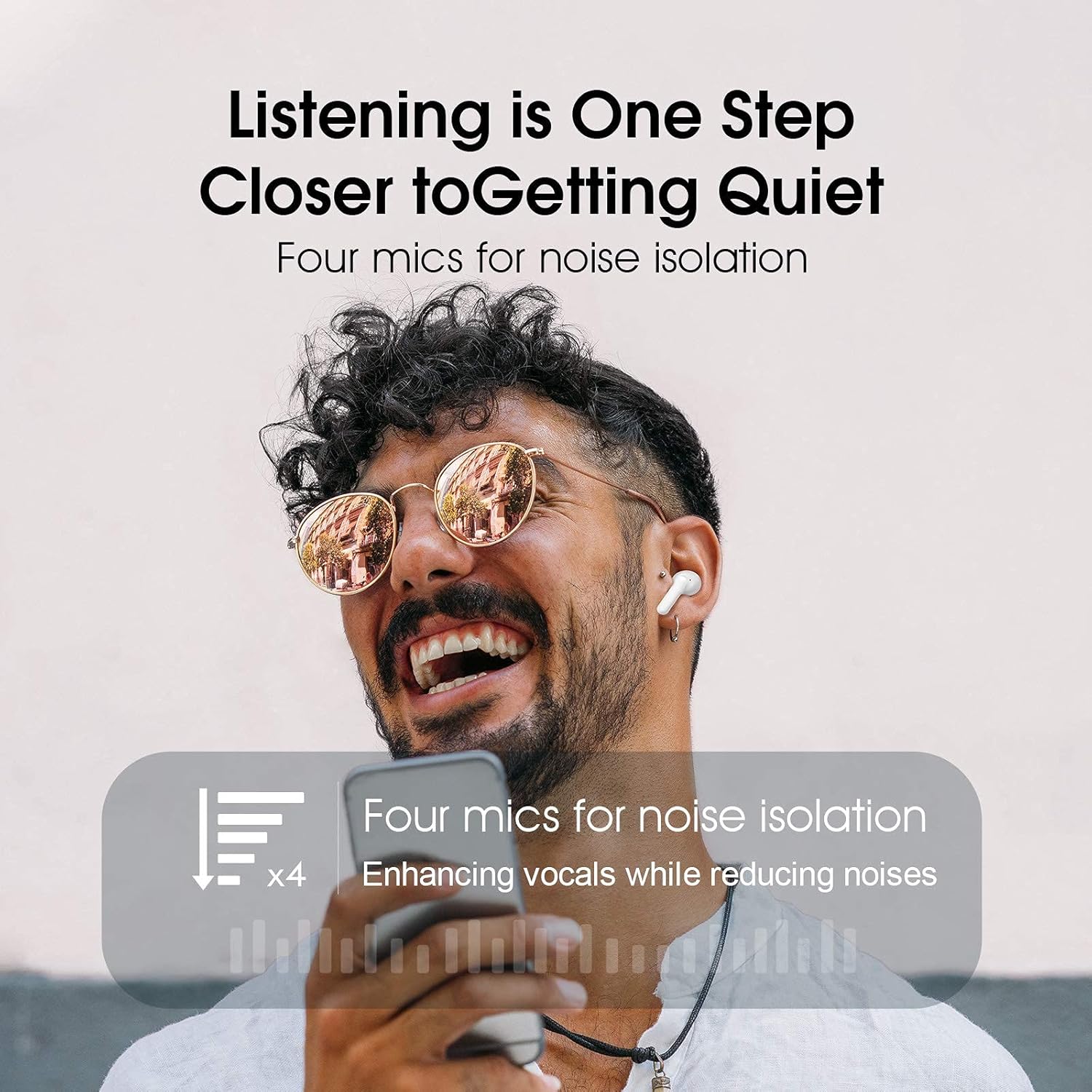 QCY T11 True Wireless Earbuds with 4 Mics Noise Cancelling, in-Ear Detection Headphones Bluetooth 5.1, Deep Bass, App Customize, Touch Control, Type-C, 35H Paytime Earphone for Workout, White Pack of 2