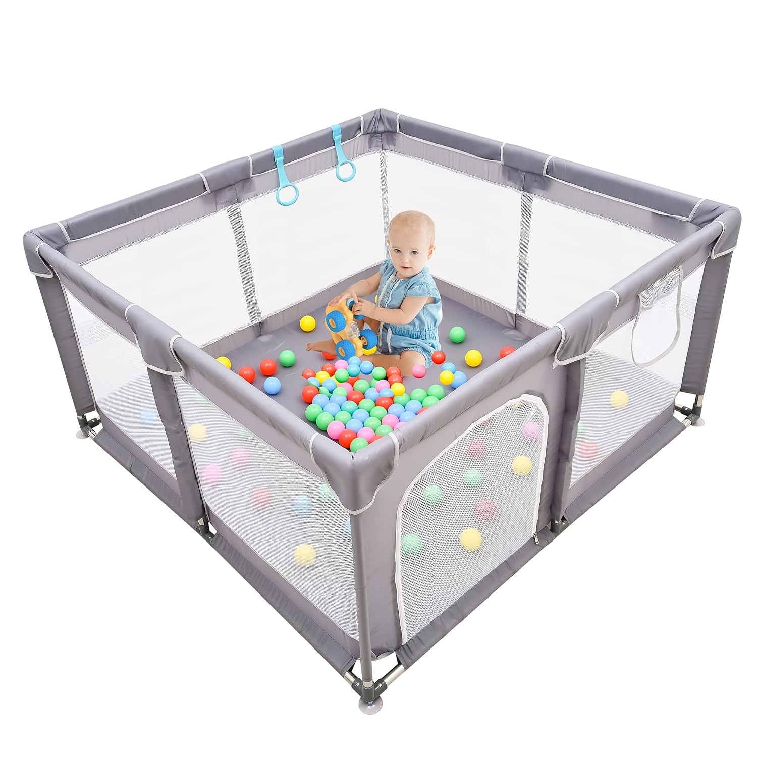 Baby Playpen , Large Baby Playard, Playpen for Babies with Gate Indoor & Outdoor Kids Activity Center , Sturdy Safety Play Yard with Soft Breathable Mesh