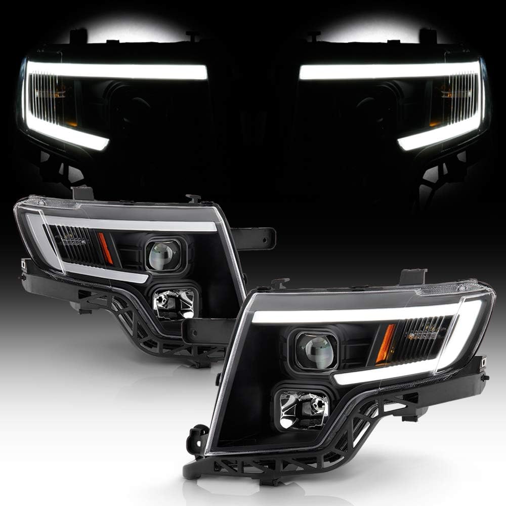 ACANII - For 2007-2010 Ford Edge LED Tube Style Black Housing Projector Headlights Headlamps Assembly Driver & Passenger