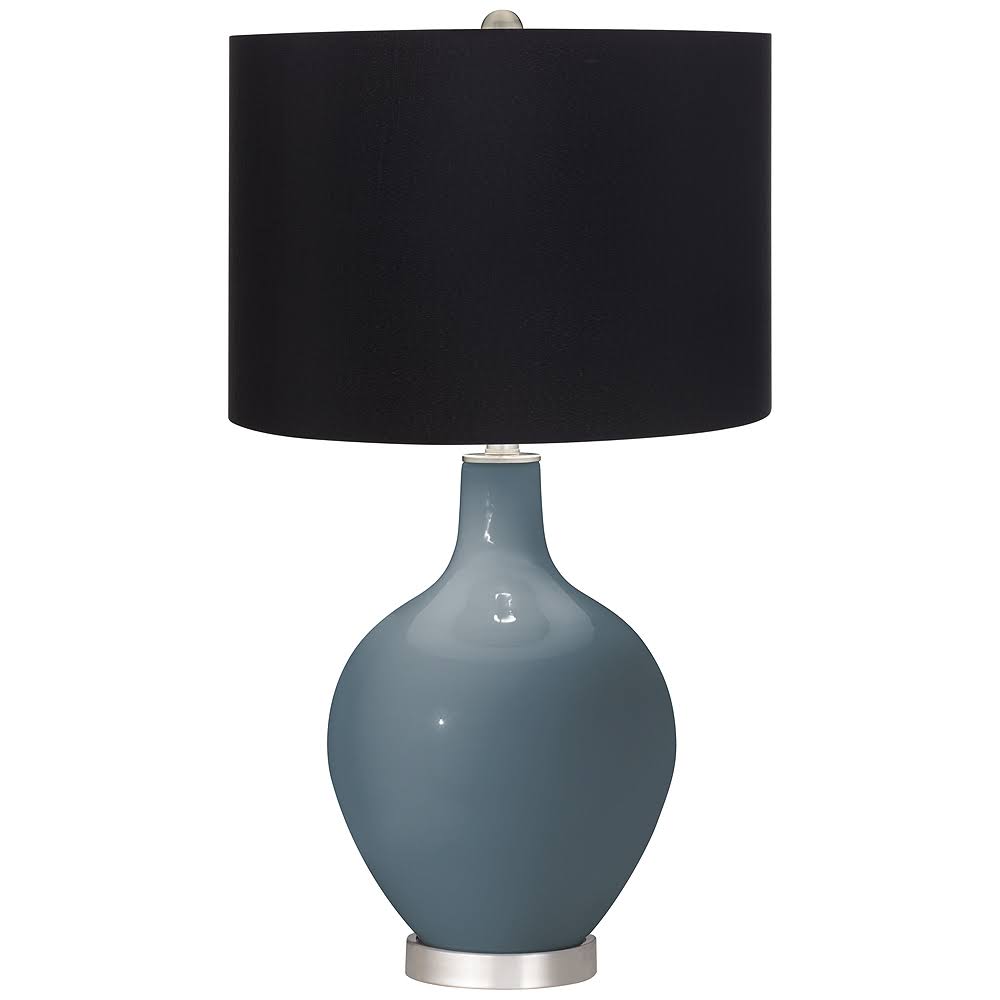 Color + Plus Smoky Blue OVO Table Lamp with Black Shade