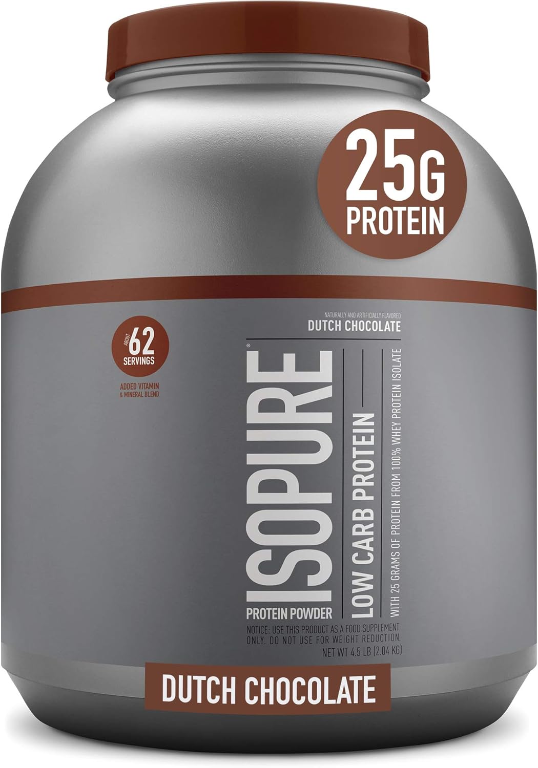 Isopure Whey Isolate Protein Powder with Vitamin C & Zinc for Immune Support, 25g Protein, Low Carb & Keto Friendly, Flavor: Dutch Chocolate, 4.5 Pounds (Packaging May Vary)