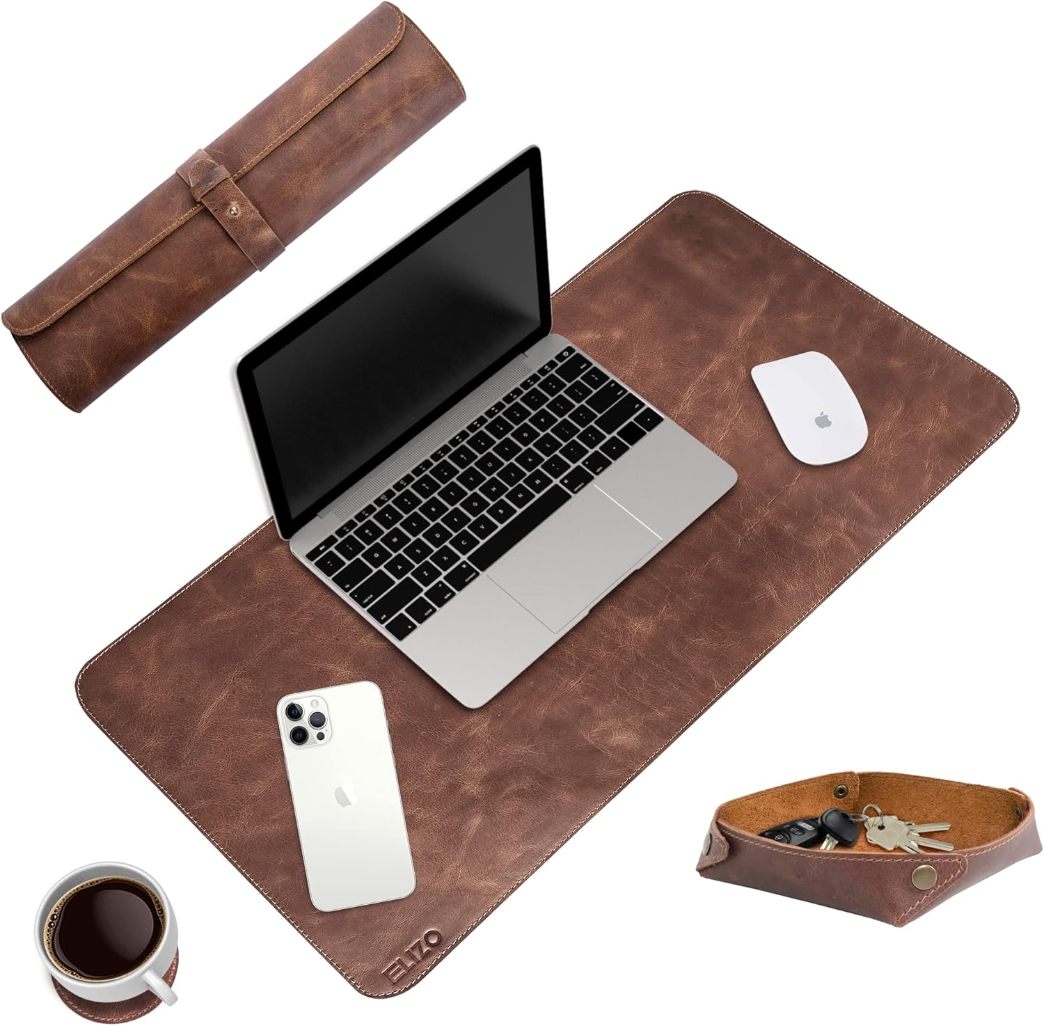 Leather Desk Pad Desk Accessories – Large Leather Desk Mat Desk Blotter Pad, 32 x 16 Inch Genuine Leather Desk Pad for Keyboard and Mouse, Desk Protector Desk Organizer Gaming Desk Pad Leather Tray Pack of 2