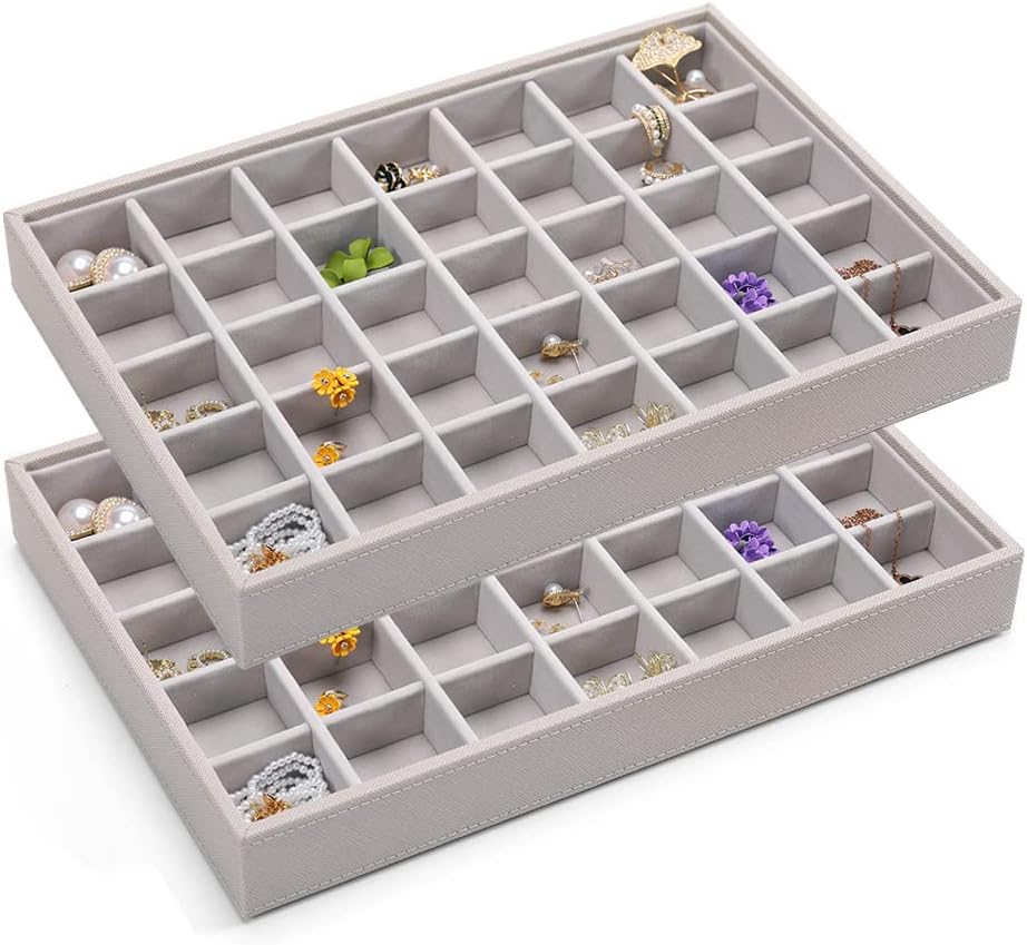 Uzoli Jewelry Trays Stackable Jewelry Organizer Trays Jewelry Storage Organizer for Drawer, Velvet Jewelry Trays for Earring Necklace Bracelet Ring