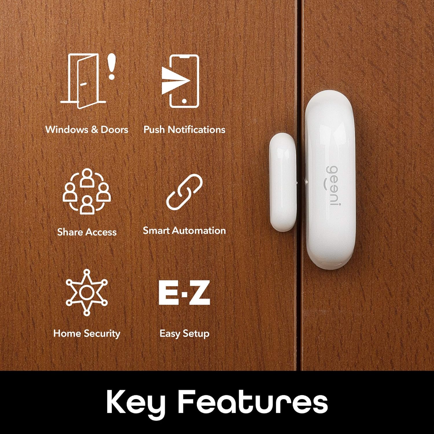 Geeni Wi-Fi Door Sensor, Smart Door and Window Sensors, White, 2-Pack No Hub Required – Wireless Design, Instant Alerts, Requires 2.4 GHz Pack of 2