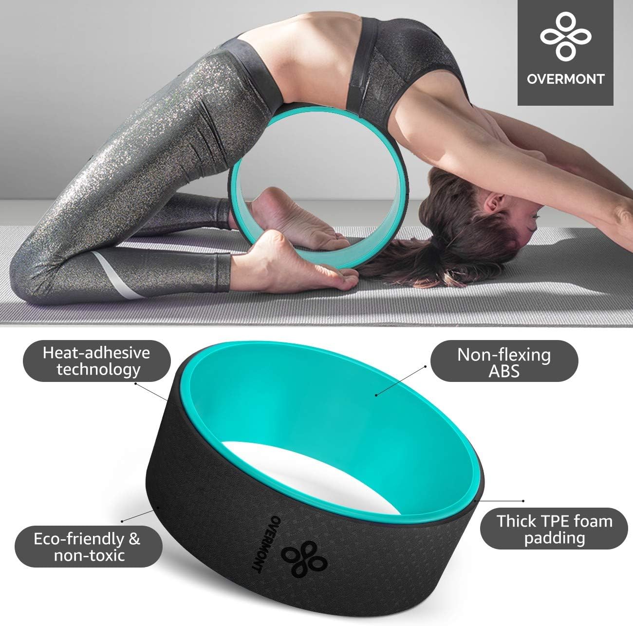 Overmont 5-in-1 Set, 1 Yoga Wheel for Back Pain- 13x 5in, 2 EVA Foam Yoga Blocks with Strap, 1 Extend Ring Premium Back Roller for Yoga Pose Backbend Stretching Pilates Meditation