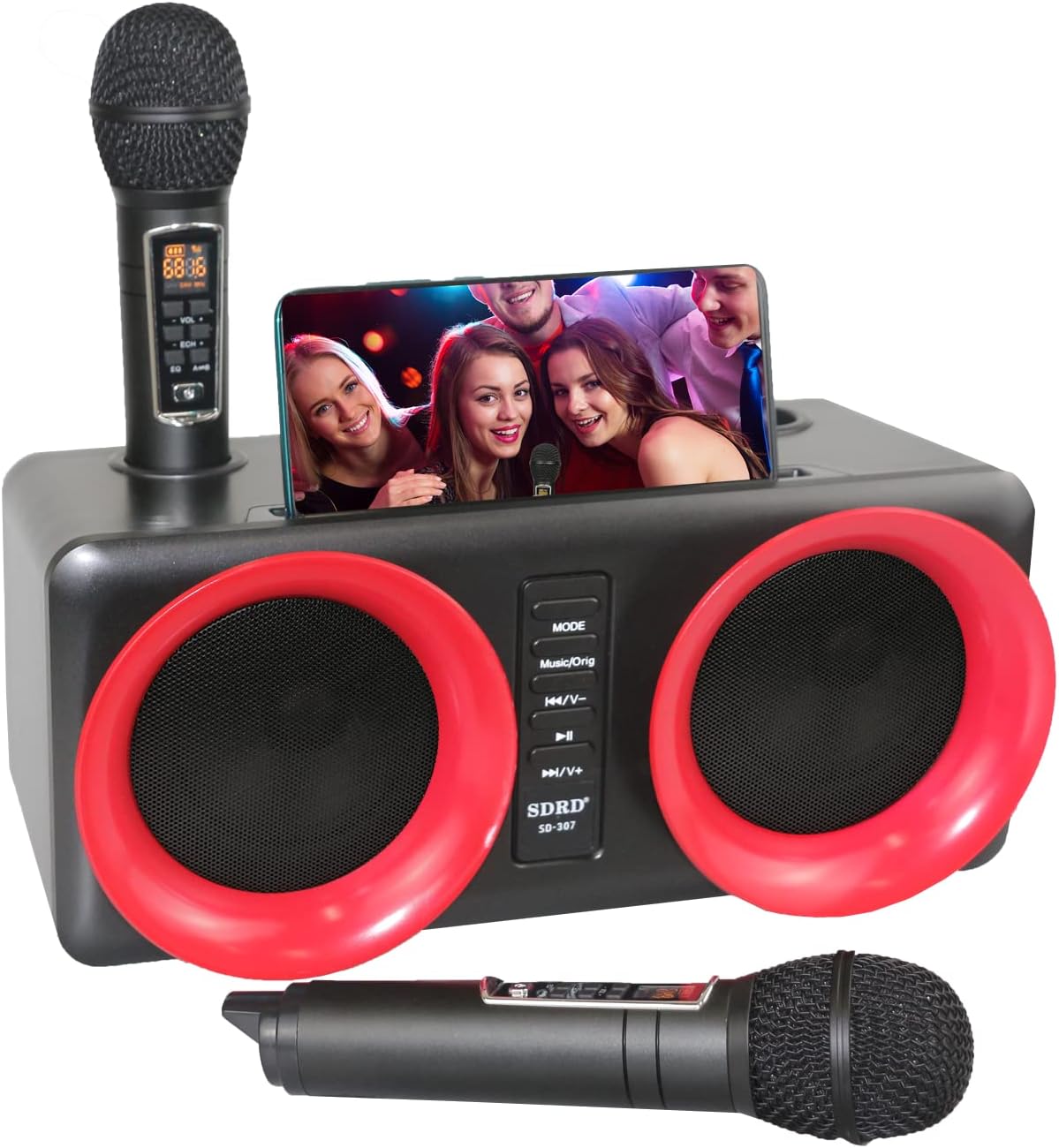 Portable Karaoke Machine Bluetooth PA Speaker System Rechargeable with 2 Wireless Microphone for Adults Kids, Ideal for Home Party KTV Birthday Black