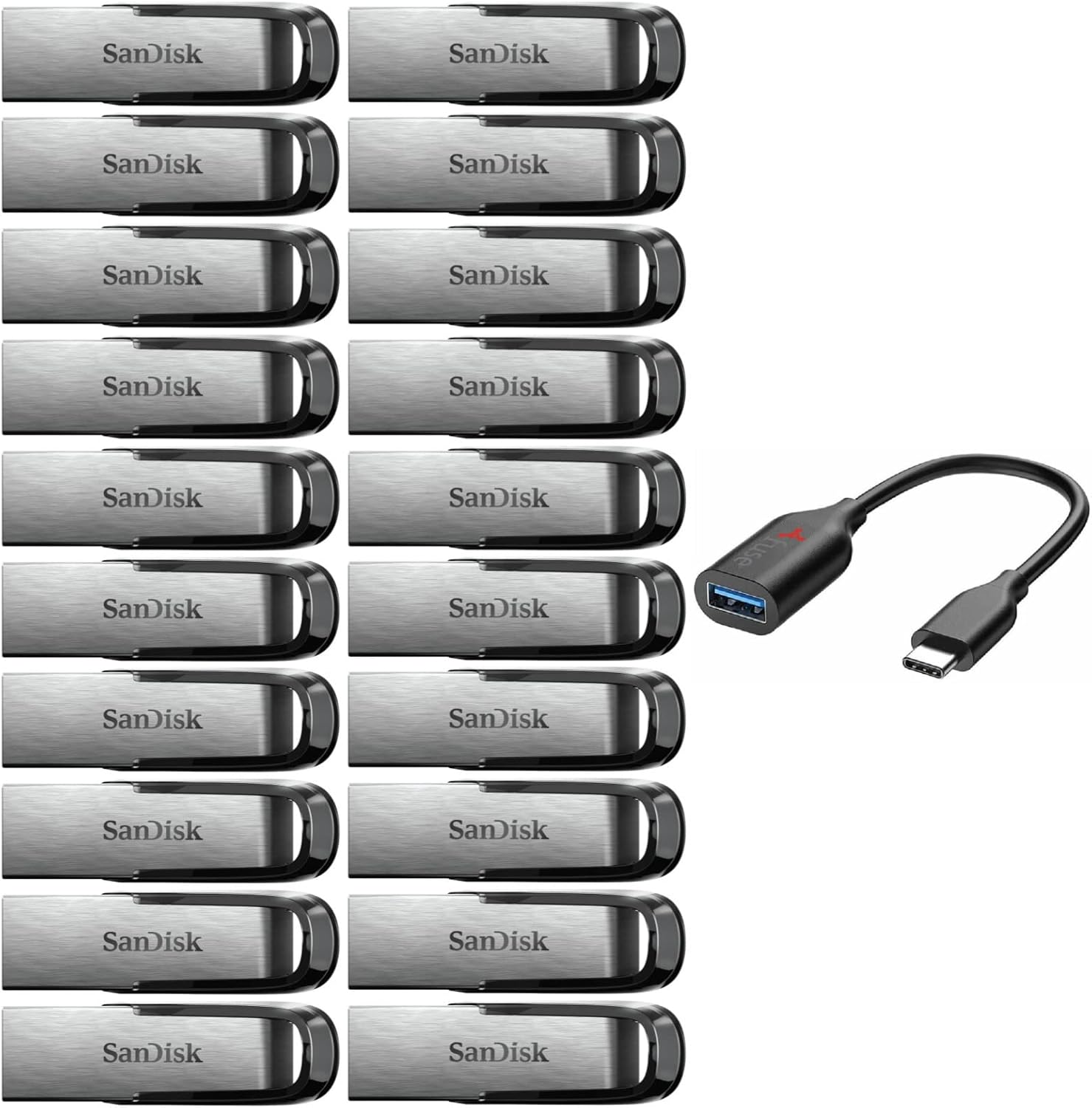 SanDisk 32GB Ultra Flair USB 3.0 Flash Drive (20-Pack) with USB-C to USB-A Adapter Bundle (21 Items) Pack of 2