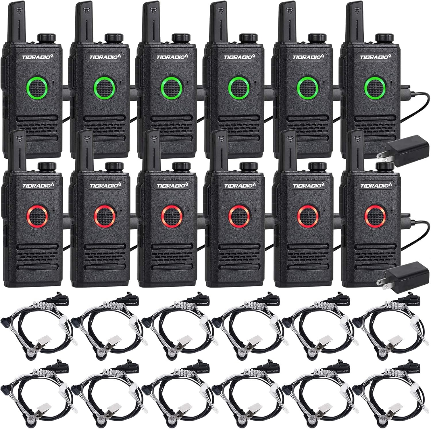 Case of 12, TIDRADIO M6 Long Range 22CH Two Way Radio Dual PTT Rechargeable Mini Walkie Talkies with Air Acoustic Tube Earpiece 12 Pack