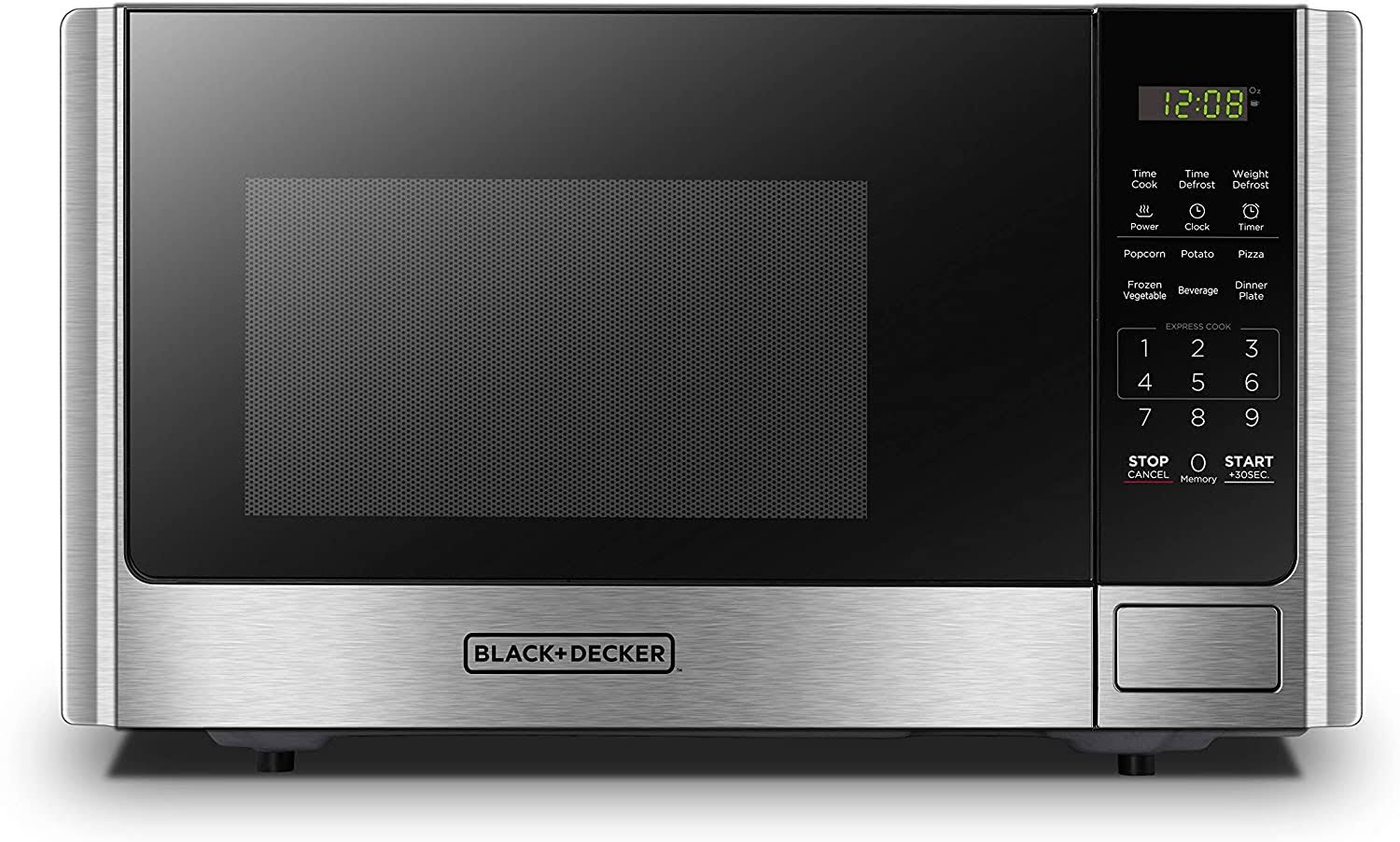 Black+decker Digital Microwave Oven with Turntable Push-Button DOOR, Child Safety Lock, Stainless Steel, 0.9 CU.FT