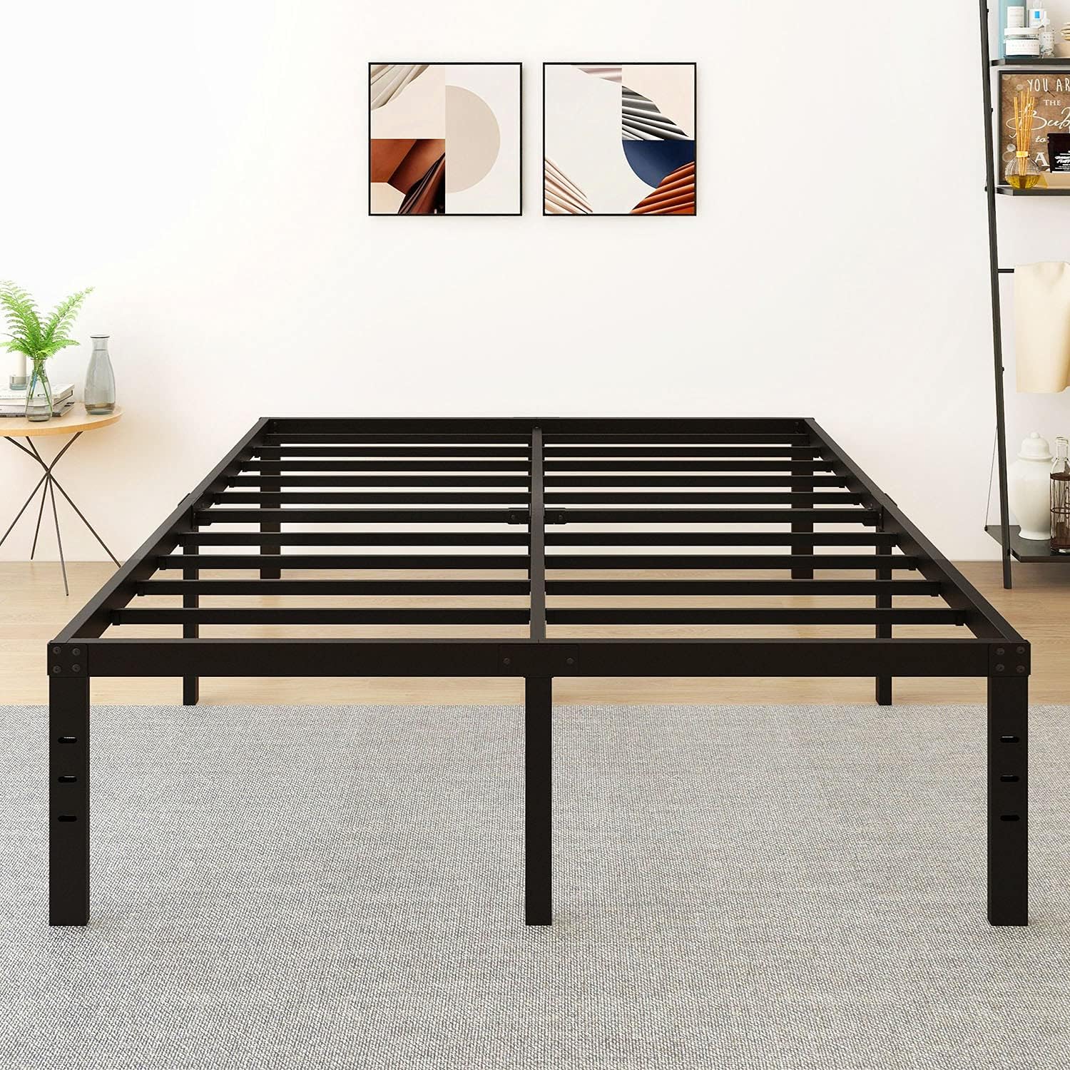 5566 LOTCAIN 18 Inch Metal Platform Bed Frame with Steel Slat Support/Mattress Foundation/No Box Spring Needed/Easy Assembly/Twin/Twin XL/Full/King/Cal King (Queen) Black