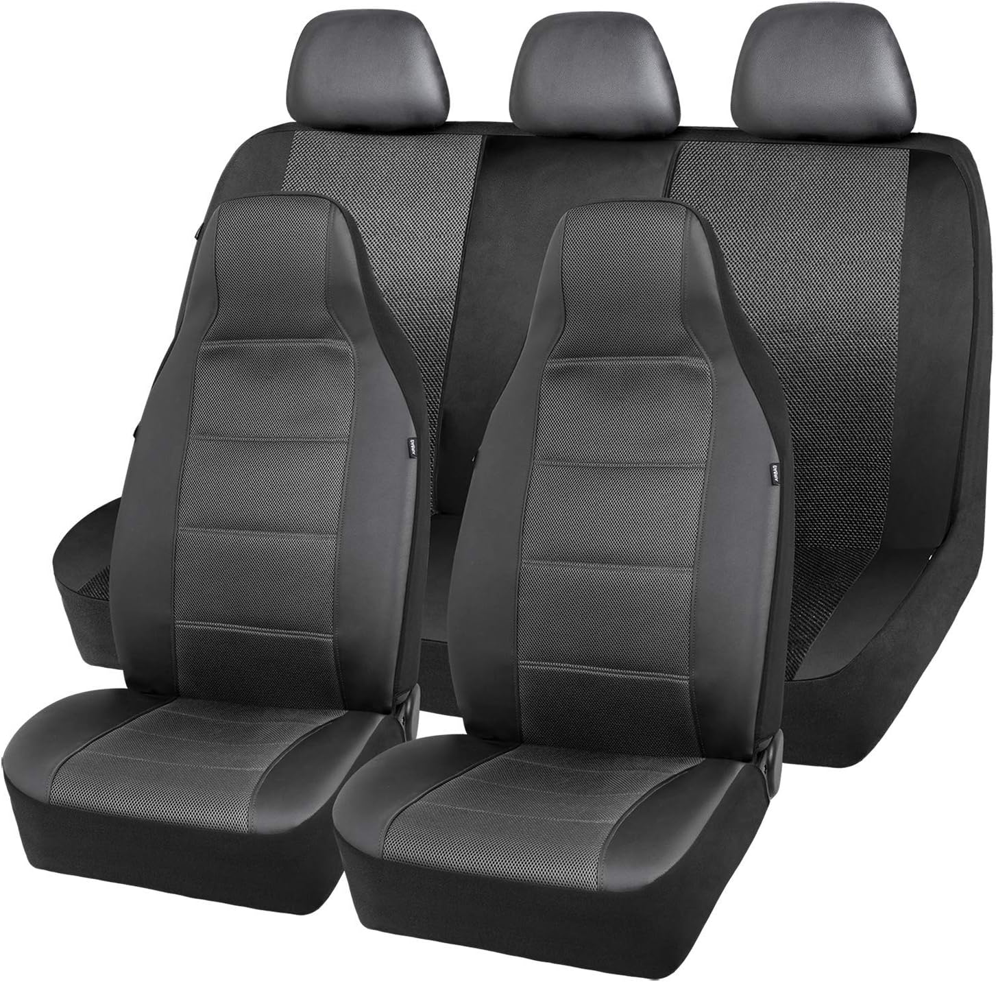 PIC AUTO Universal Fit Full Set Mesh and Leather Car Seat Cover(Black) Pack of 2