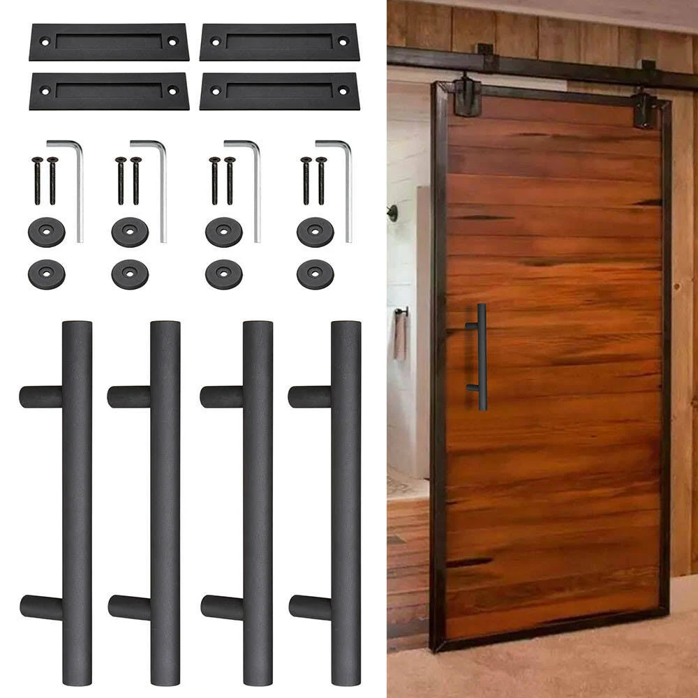 Yescom 12x22 Sliding Barn Door Pull Flush Handle Gate Shed Hardware Set Heavy Duty Cast Iron Matte Black (Pack of 4)
