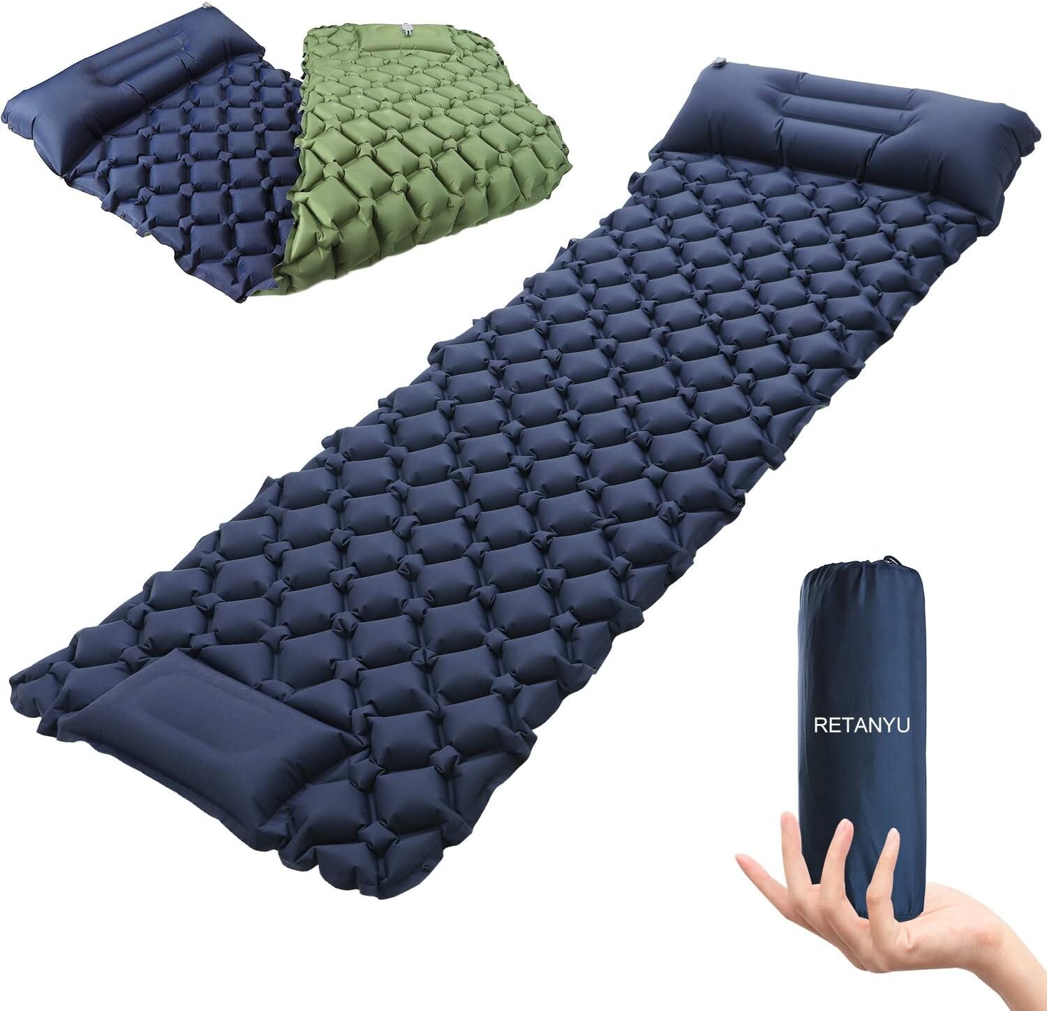 Camping Sleeping Pad with Pillow,Two-color Inflatable Sleeping Mat-Upgrade Length and Width,Build-in Inflatable Pump,Durable Waterproof for Car, Camping,Tent,Backpacking,Hiking with Carrying Bag