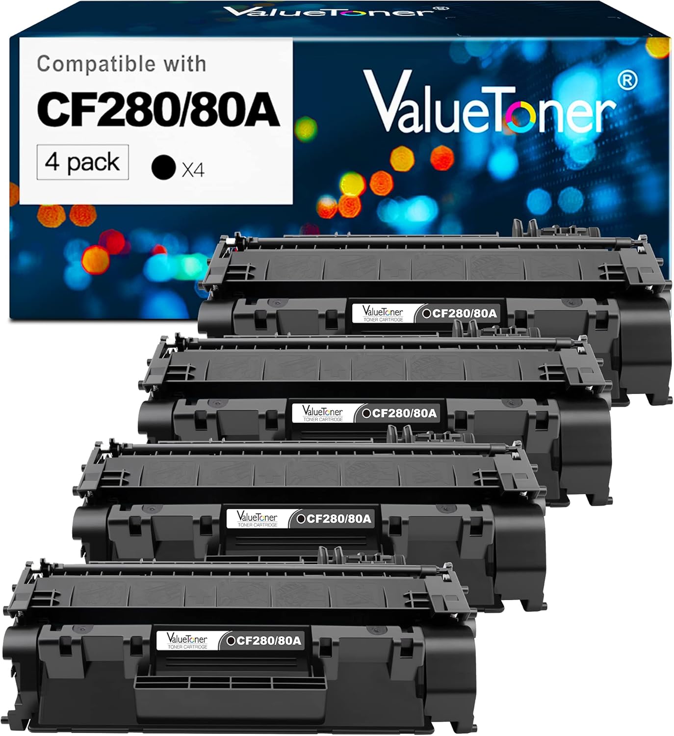 Valuetoner 80A Compatible Toner Cartridge Replacement for HP CF280A 80X CF280X 05A CE505A to use with Pro 400 M401dn, M401dne, M401n, MFP M425dn, M425dw, P2055DN Printer (4 Black) Pack of 2