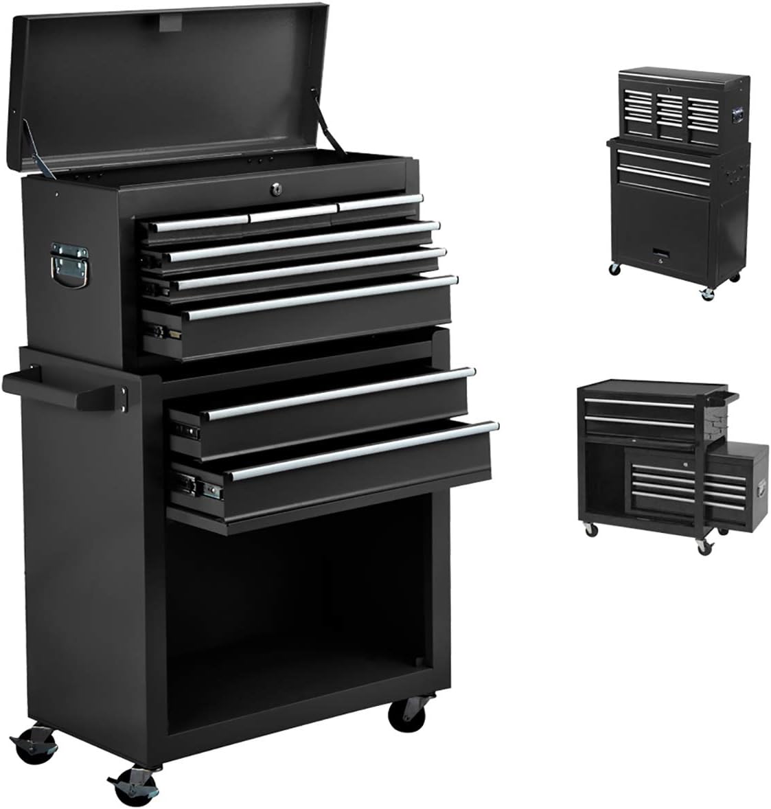 Big Rolling Tool Chest Tool Box, 8-Drawer High Capacity Tool Chest Tool Storage Cabinet with Wheels, Toolbox with Lockable Drawers, Tool Chest for Workshop Machinery Garage 2021New (Black)
