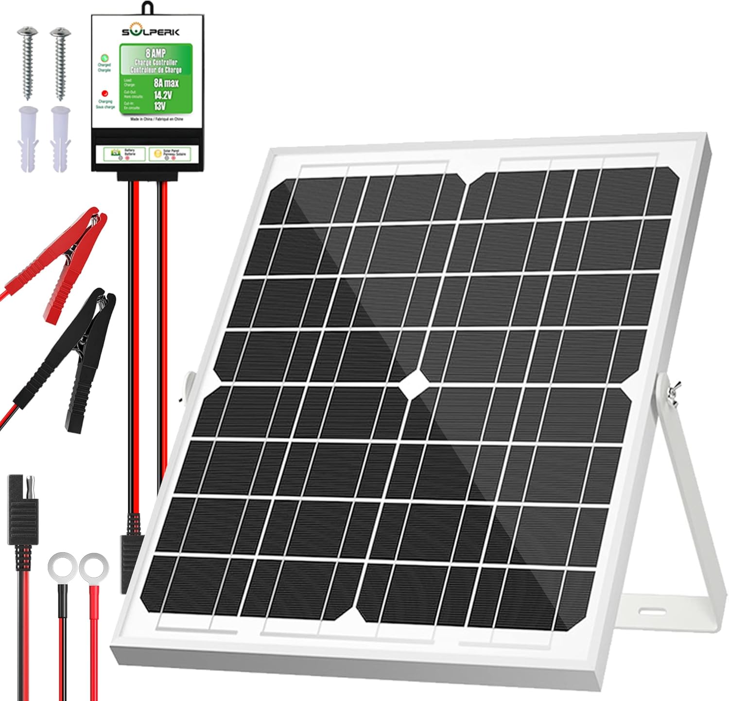 SOLPERK Solar Panel Kit 20W 12V, Solar Battery Trickle Charger Maintainer + Upgrade Controller + Adjustable Mount Bracket for Boat Car RV Motorcycle Marine Automotive
