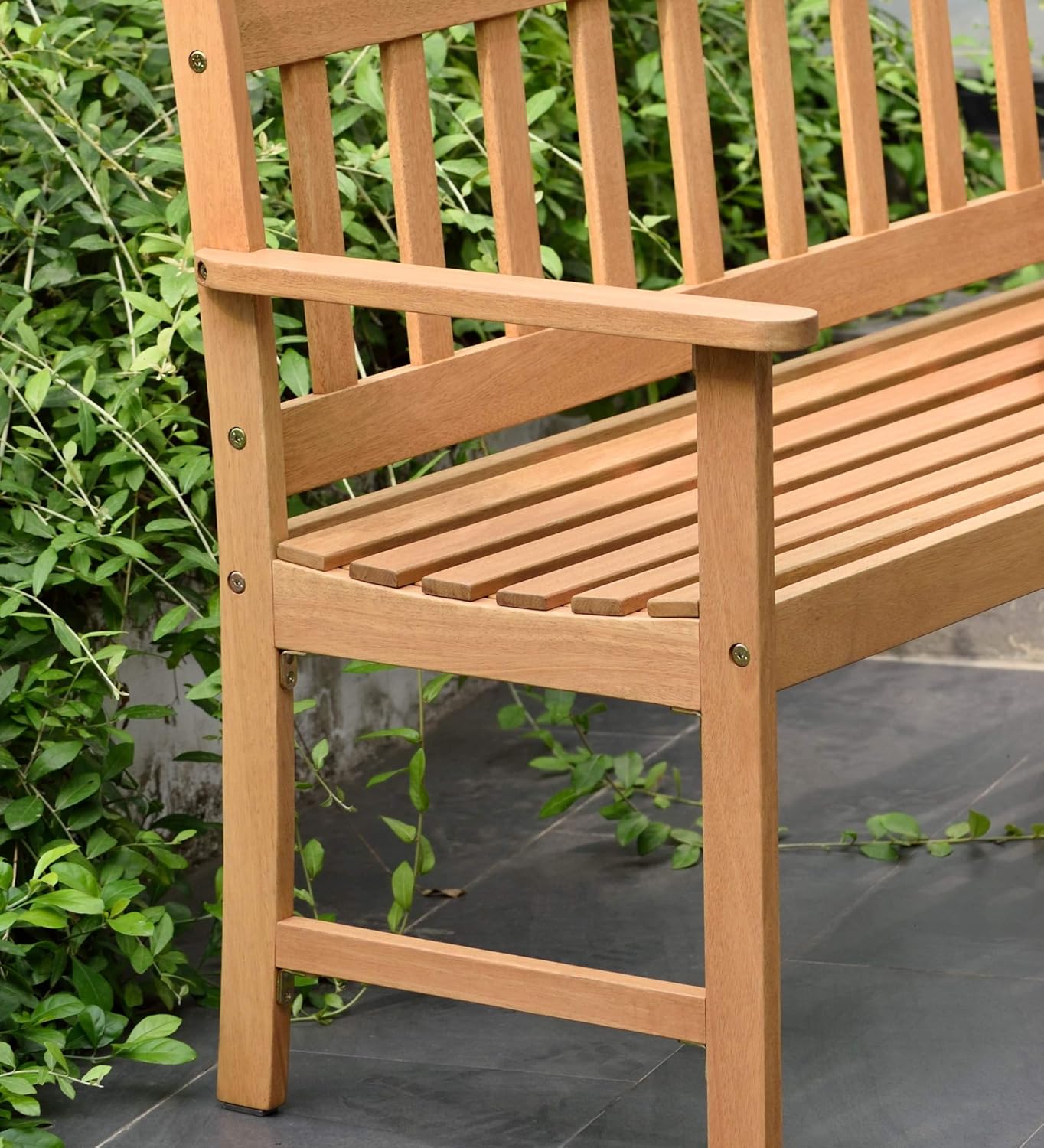 Brampton Omaha 2-Seat Capacity Patio Wood Bench | Teak Finish | Ideal for Outdoors and Indoors, Light Brown