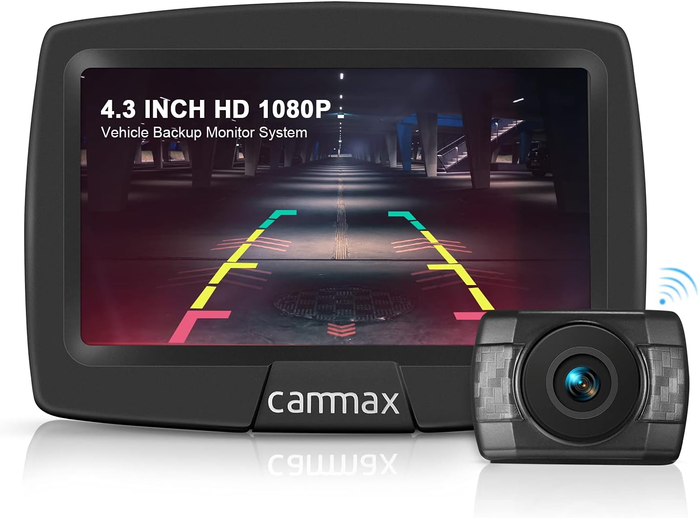 CamMax Wireless Vehicle Backup Camera, 4.3 Inch Monitor with 1080P Rear View Camera, Waterproof, Night Vision and Reversing Marker Line, Easy Installation Backup Camera for Car, Truck, Van, Camper, RV