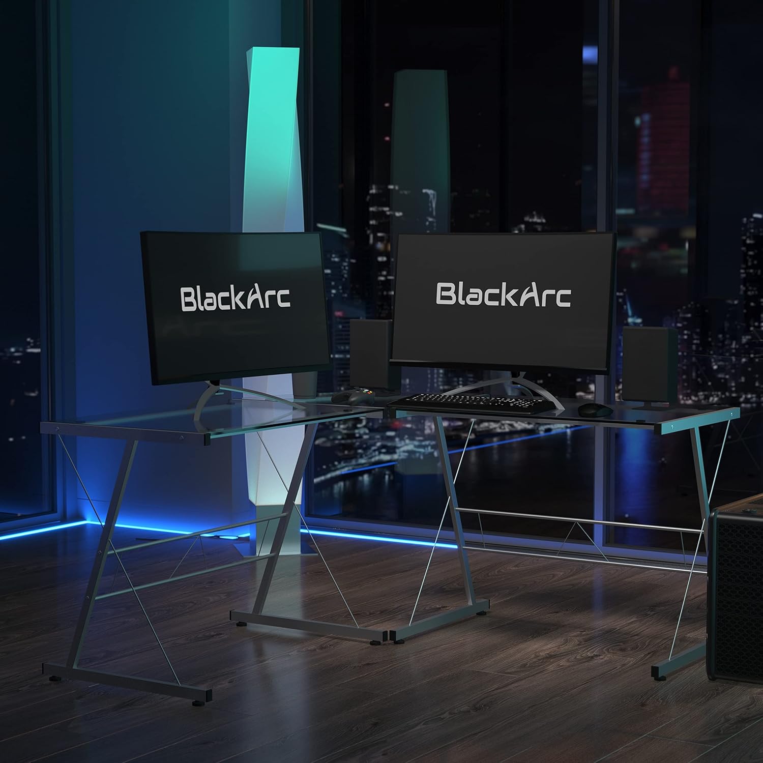 BlackArc ArcTec Ice L-Shaped Gaming Desk with 83.5