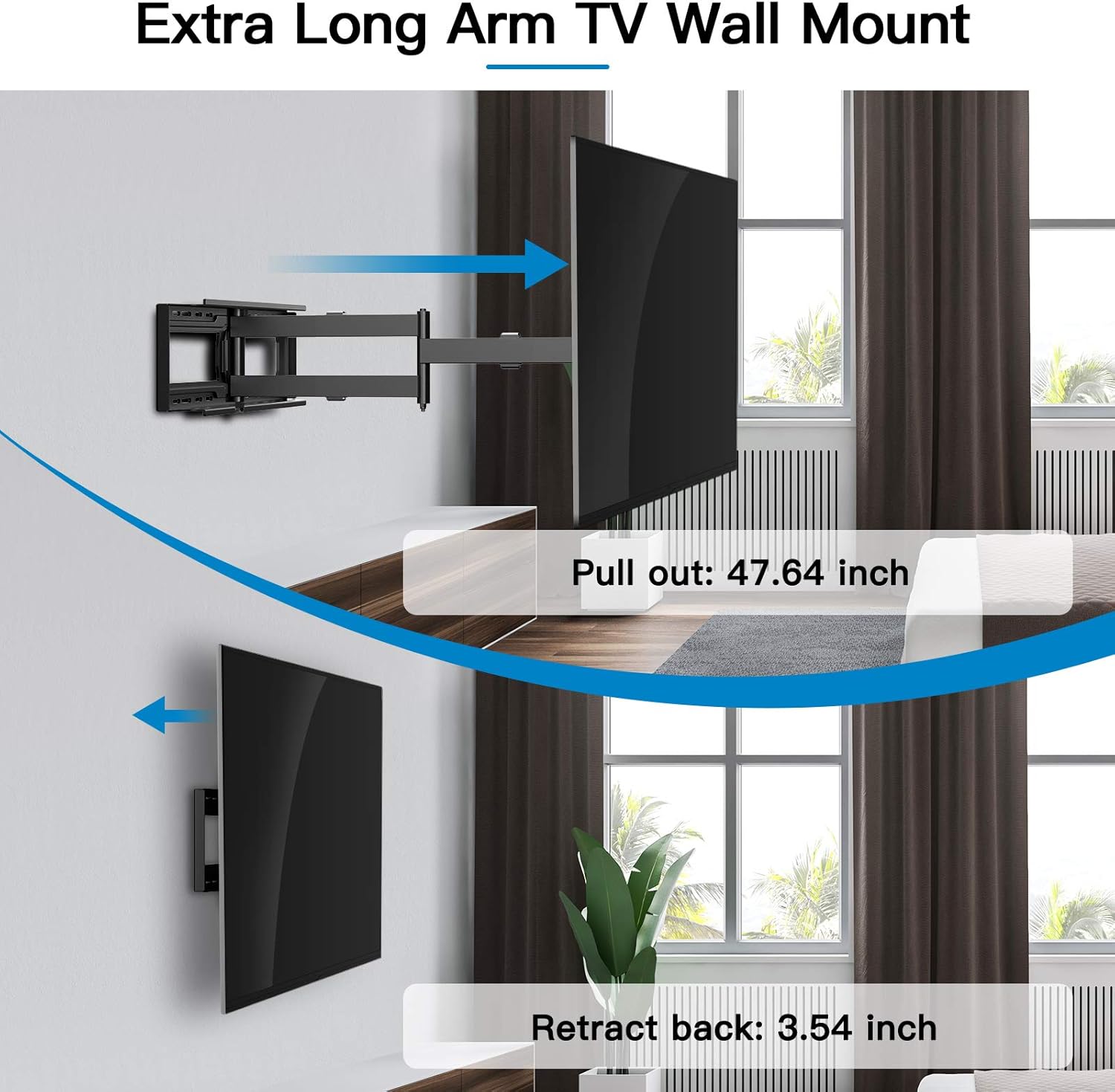 PERLESMITH Full Motion TV Wall Mount for 37-85 inch LED LCD OLED TVs with 47.64 inch Extension Articulating Arm, Max VESA 800x600, Corner TV Bracket Swivel Rotate Tilt, Holds TVs up to 132lbs, PSXLF02