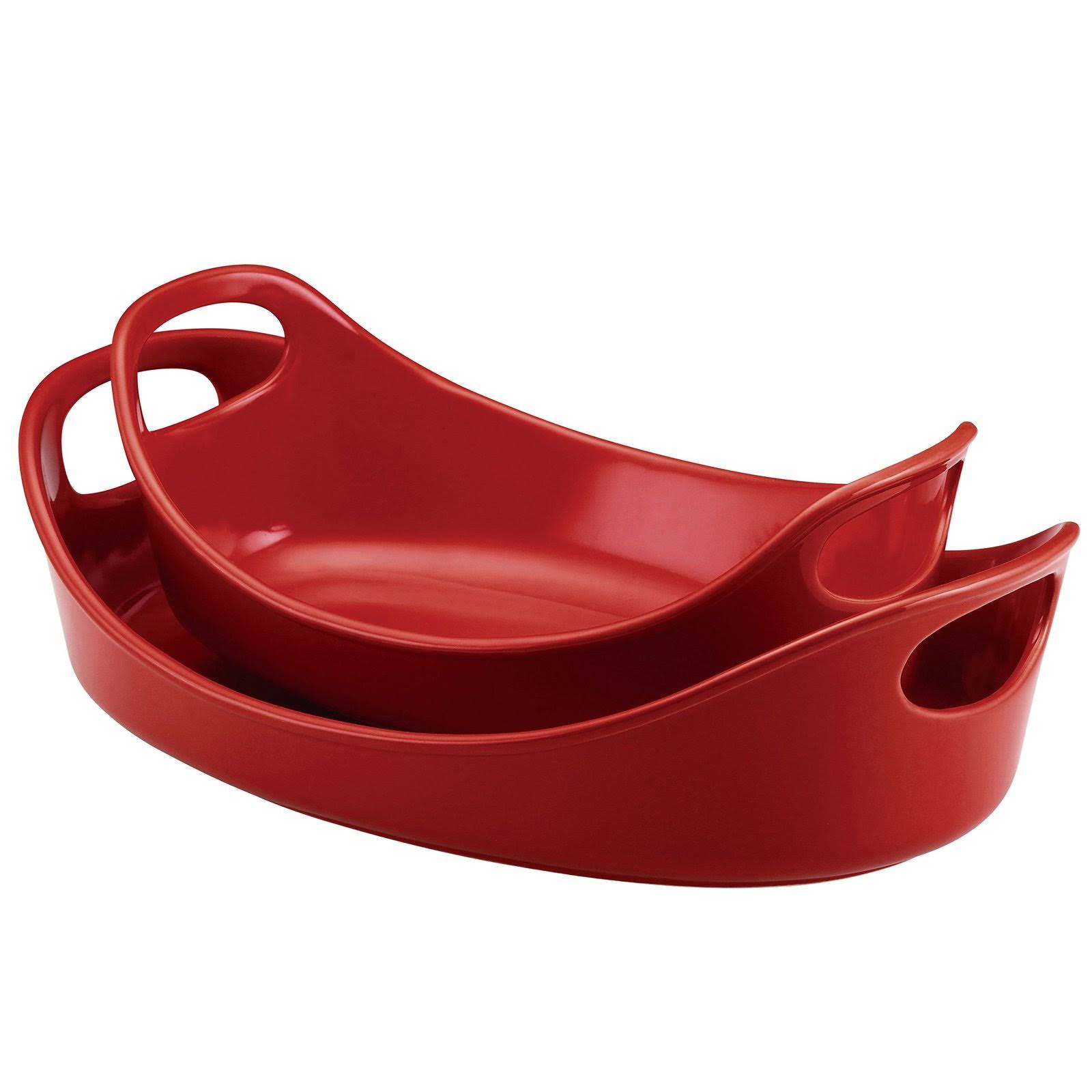 Rachael Ray 55098 Solid Glaze Ceramics Bakeware/Baking Pan Set - 2 Piece, Red
