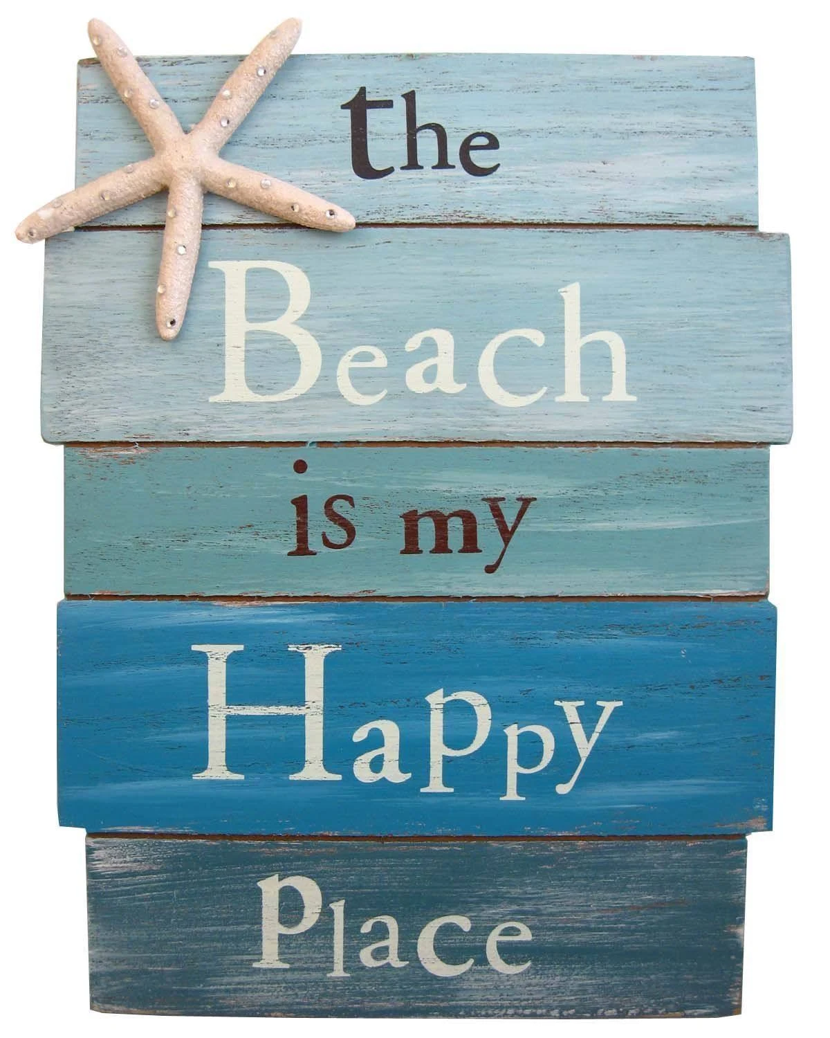 The Beach Is My Happy Place - Plank Board Sign with Starfish and Rhinestone