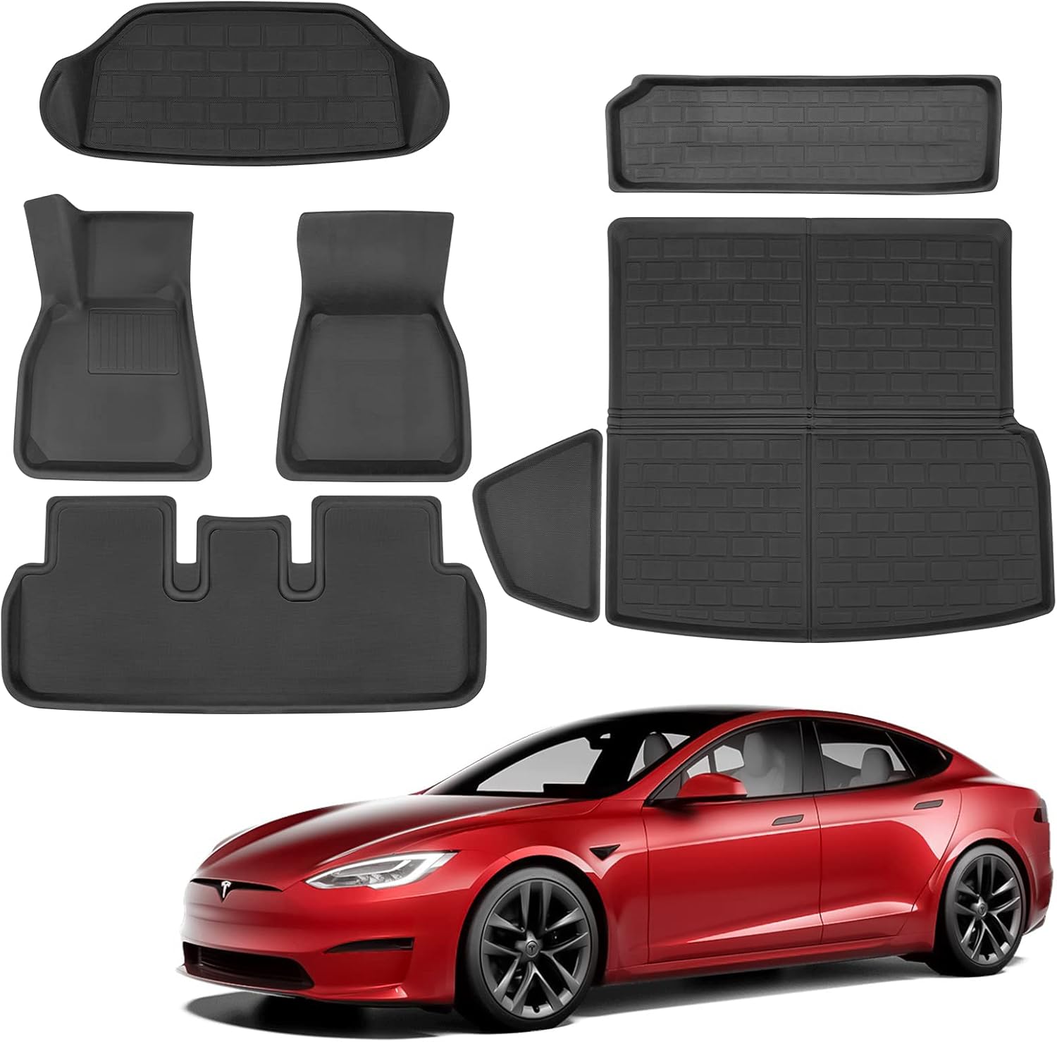 BASENOR Tesla Model S Floor Mats 3D Full Set Liners All-Weather Anti-Slip Waterproof Frunk & Trunk Mat Accessories for 2022 2021 Model S
