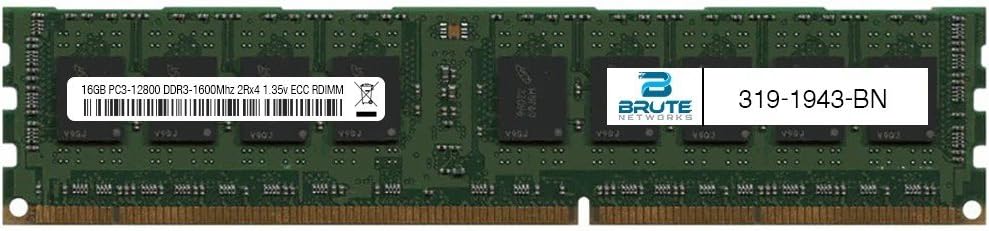 Brute Networks 319-1943-BN - 16GB PC3-12800 DDR3-1600Mhz 2Rx4 1.35v ECC Registered RDIMM (Equivalent to OEM PN # 319-1943) Pack of 2