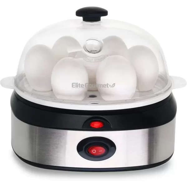 Egg Cookers EGC-207 Easy Electric 7 Egg Capacity Cooker, No Alarm, Non-stick Omelet Maker, Scrambled, Soft, Medium, Hard Boiled with Auto Shut-Off, BPA Free(Stainless Steel)