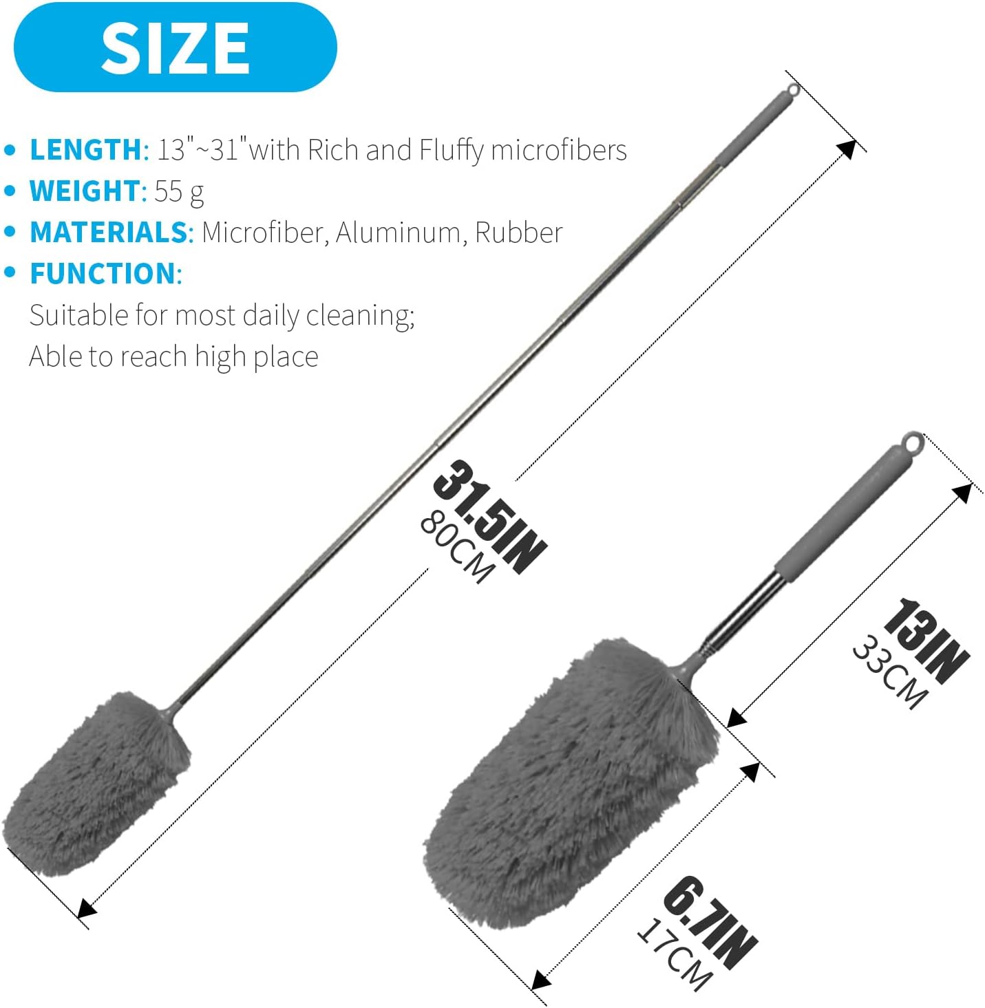 TIMIVO Microfiber Duster for Cleaning, Dusters with Extension Pole, Washable Microfibre Cleaning Tool. 2Pcs Mini Dusters for Cleaning Office, Car, Computer, Window, Air Condition (2PACK)