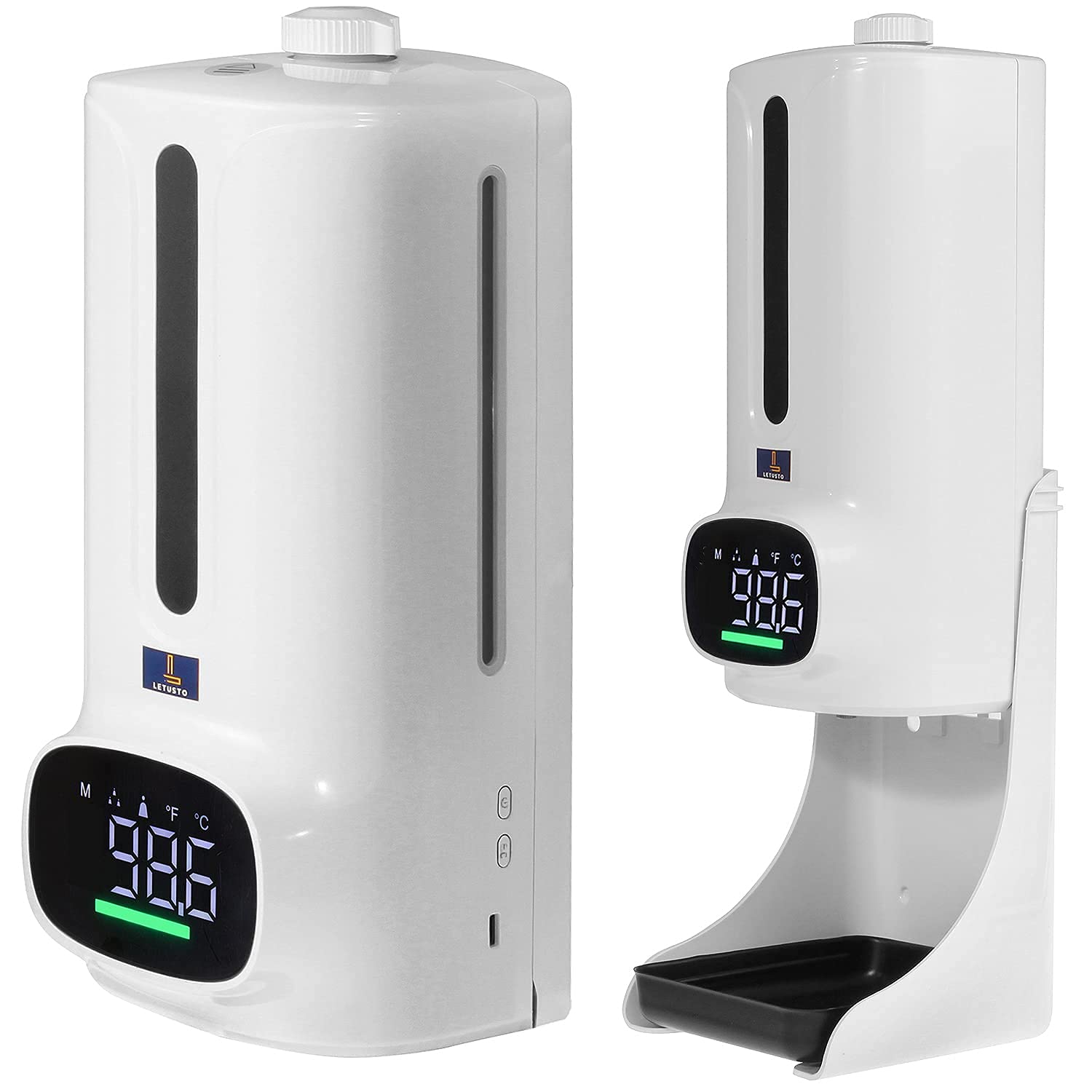 2 in 1 Thermometer with Hand Sanitizing Soap Dispenser - Instant Temperature Read, Light-Sensitive Distance Sensor + 1200mL Capacity - Automatic Liquid Sanitizer Soap - Hands Free (K9 Plus with Stand)