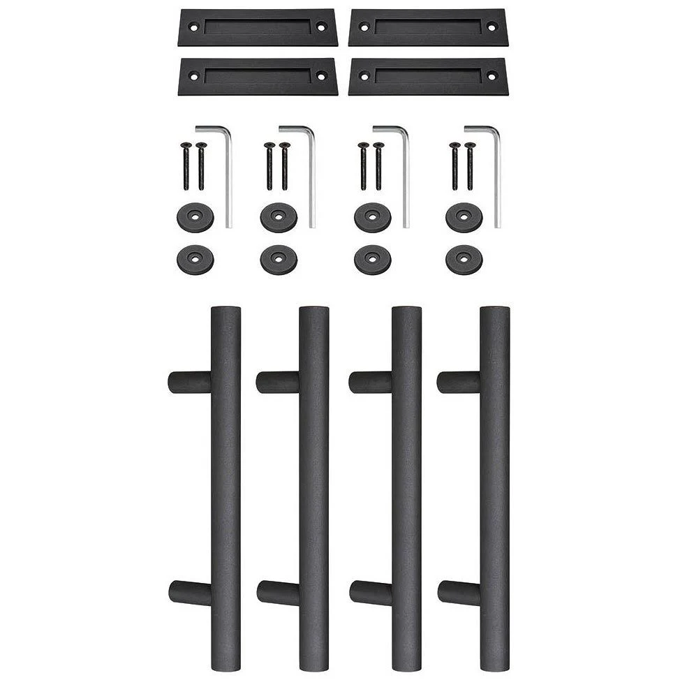 Yescom 12x22 Sliding Barn Door Pull Flush Handle Gate Shed Hardware Set Heavy Duty Cast Iron Matte Black (Pack of 4)