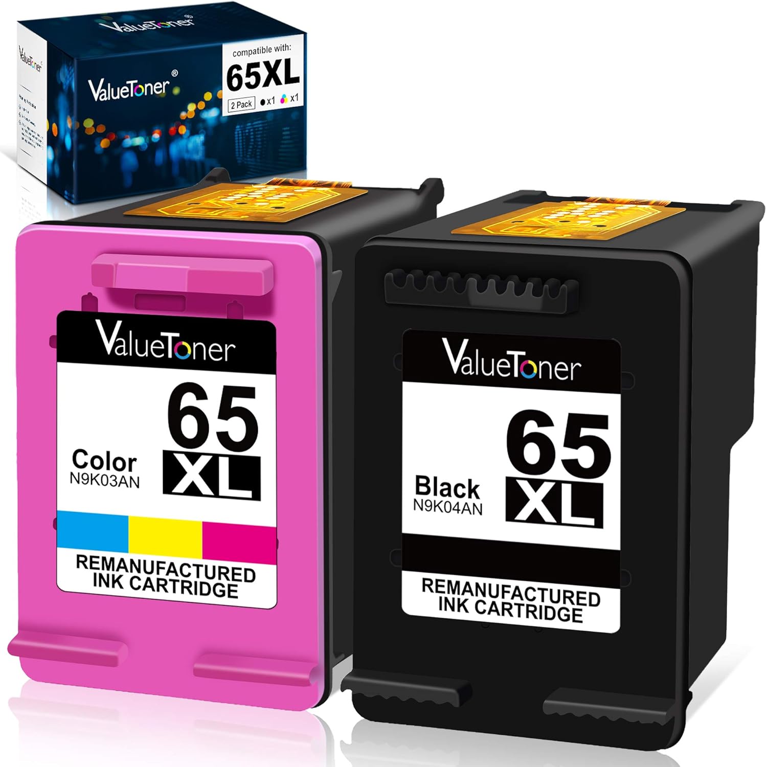 Valuetoner Remanufactured Ink Cartridges Replacement for HP 65XL 65 XL N9K04AN for Envy 5055 5052 5058 DeskJet 3755 2655 3720 3722 3723 3752 3758 2652 2624 Printer High Yield (1 Black, 1 Color) Pack of 2