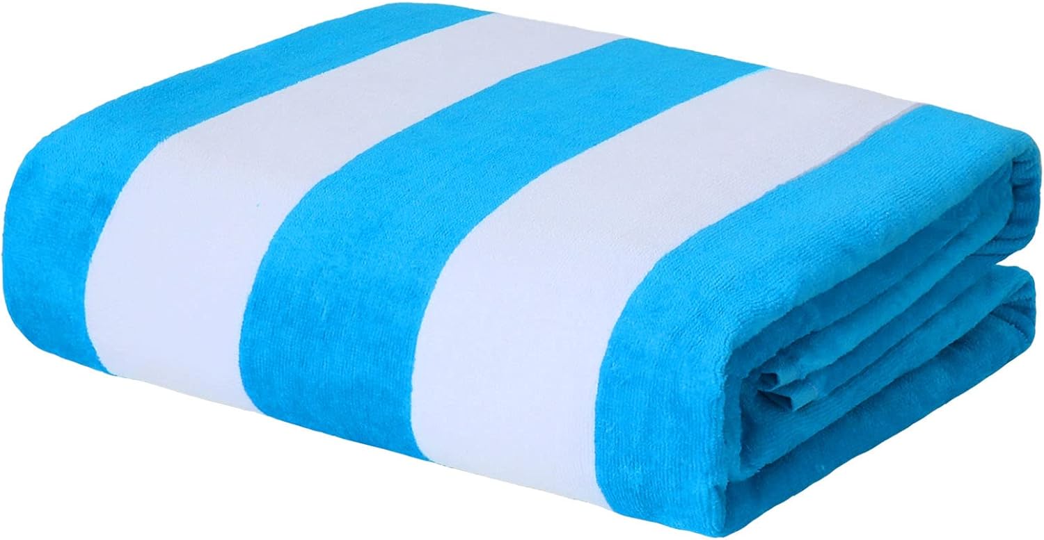 Exclusivo Mezcla 100% Cotton Large Cabana Stripe Beach Towel, Super Absorbent Soft Plush Pool Towel, Bath Towel (Gradient Blue, 30