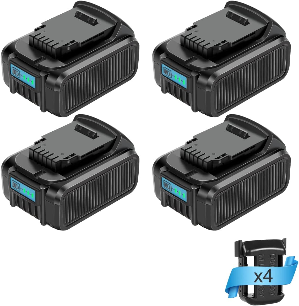 4 Pack 20V 6.0Ah Battery Compatible with DeWalt Tools and Charger, Upgraded Tech for Higher Power, Lithium ion Cell Replacement for DeWalt 20V Battery DCB205 DCB200 DCB206 Series+Holder, (Black)