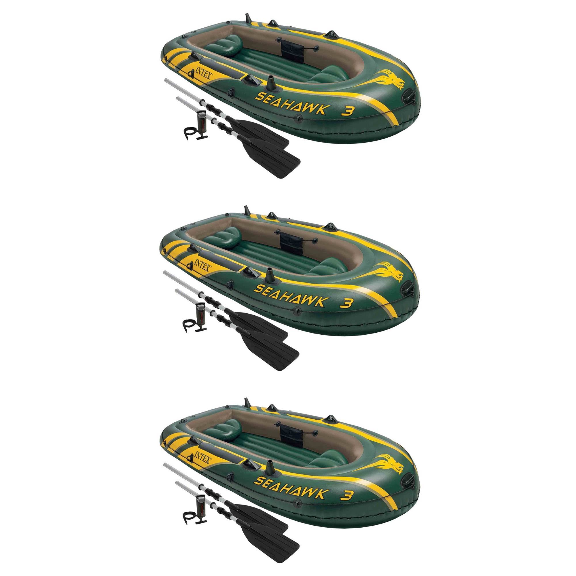 Intex Seahawk 3 Person Inflatable Boat Set with Aluminum Oars u0026 Pump (3 Pack)
