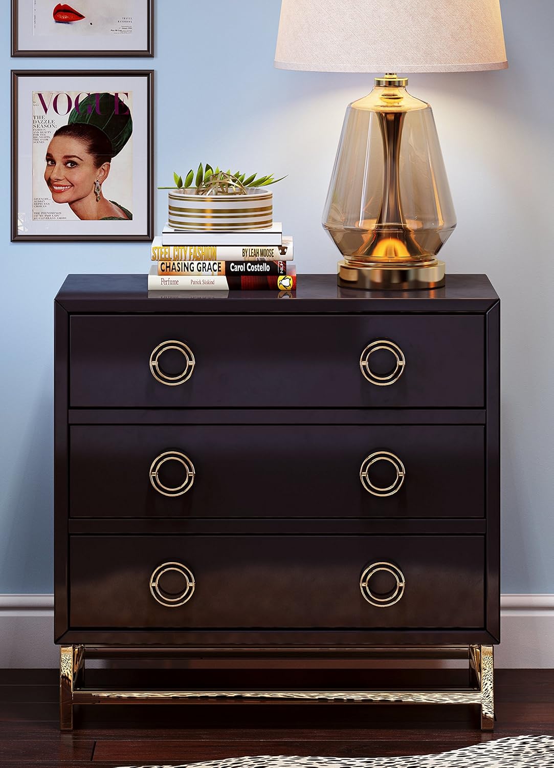 TOV Furniture The Majesty Collection Contemporary Style Bedroom Chest of Drawers, Black with Gold Accents