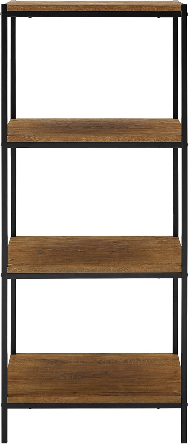 4 Tier Bookshelf by Aaron Furniture Designs Rustic Industrial Bookcase with Modern Open Shelves | Oak Brown Wood Look Accent Furniture Metal Frame | Media Storage Rack Shelf Unit | Living Room