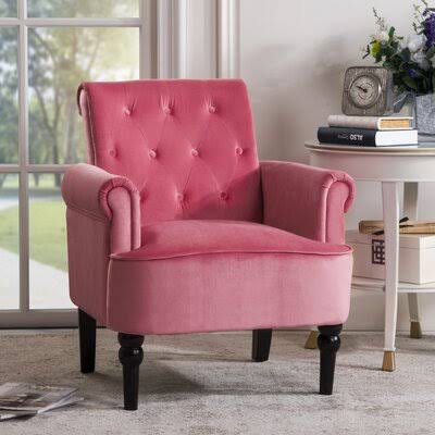 Roll Arm Tufted Accent Armchair, Navy Blue Darby Home Co Fabric: Pink Velvet