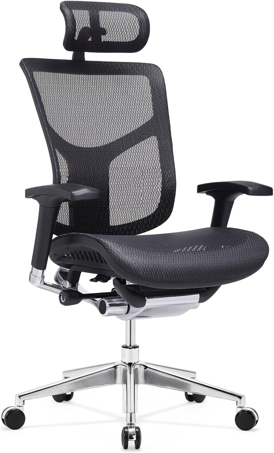 GM Seating Dreem XL Ergonomic Mesh Executive Hi Back, Swivel Chair, Chrome Base with Headrest, Black, Seat Slide, Passive Lumbar Support